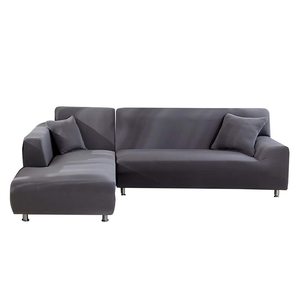 MIFXIN 2-Piece Stretchable Polyester Sectional Sofa Cover - L-Shaped 3+3 Seater Couch Slipcover, Dark Grey Furniture Protector for Living Room, Home Decor | Perfect for Pets, Kids & Daily Use