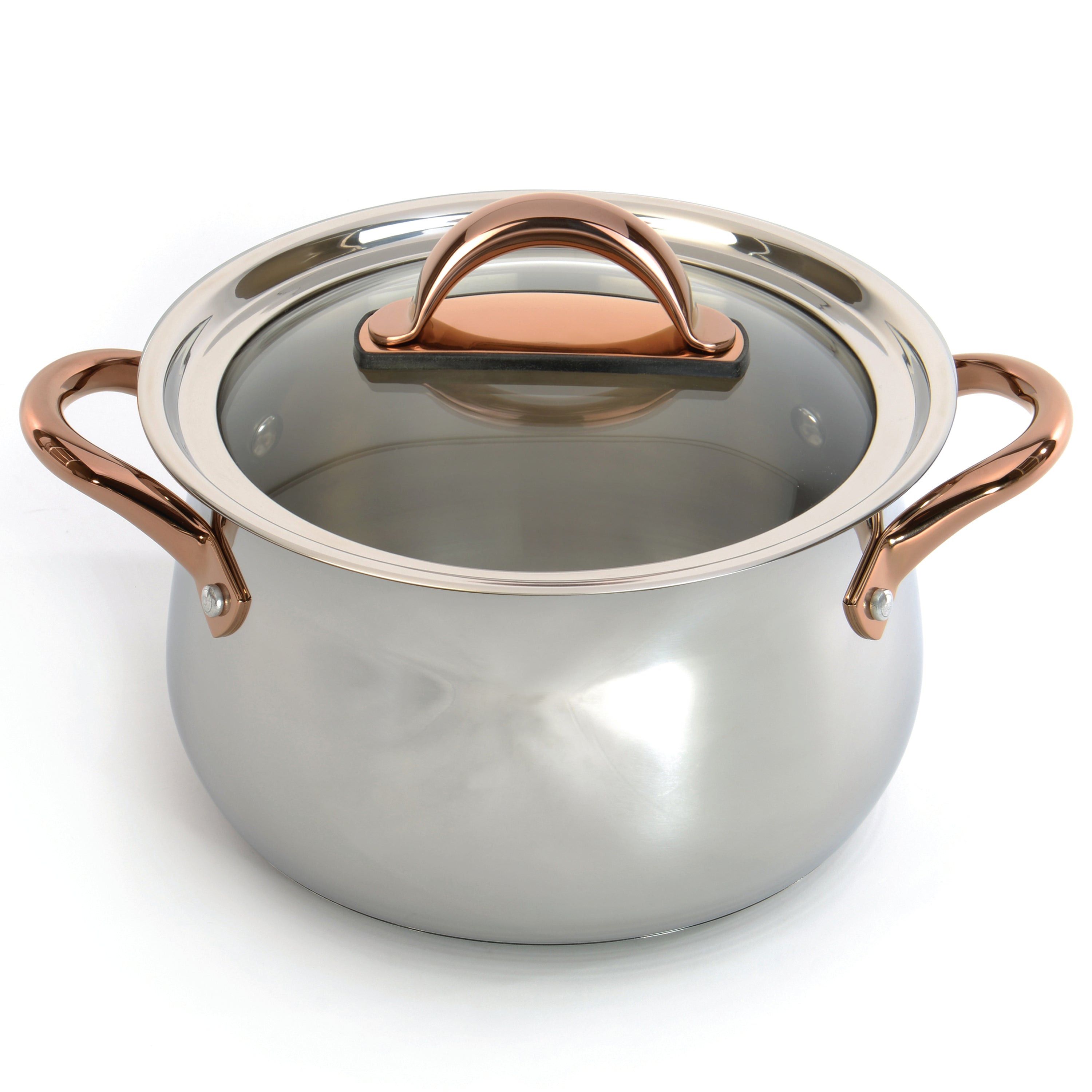 BergHOFF Ouro Gold 3-Piece 18/10 Stainless Steel Steamer Set with Glass Lid & Rose Gold Handles - Perfect for Steaming Vegetables, Seafood, and Dumplings in Modern Kitchens
