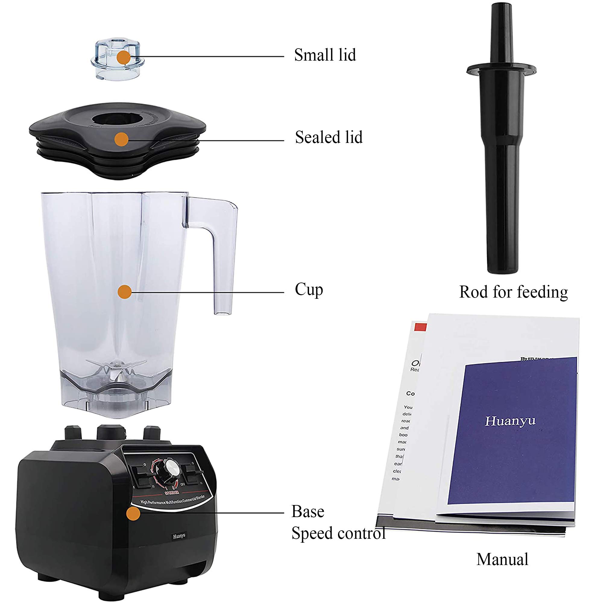 Huanyu 2200W Professional Countertop Blender - 100 oz Large Capacity, Variable Speed & Pulse Function - Perfect for Smoothies, Ice Crushing, Soup Making - Ideal for Home & Commercial Use (220V Euro Plug, Red)