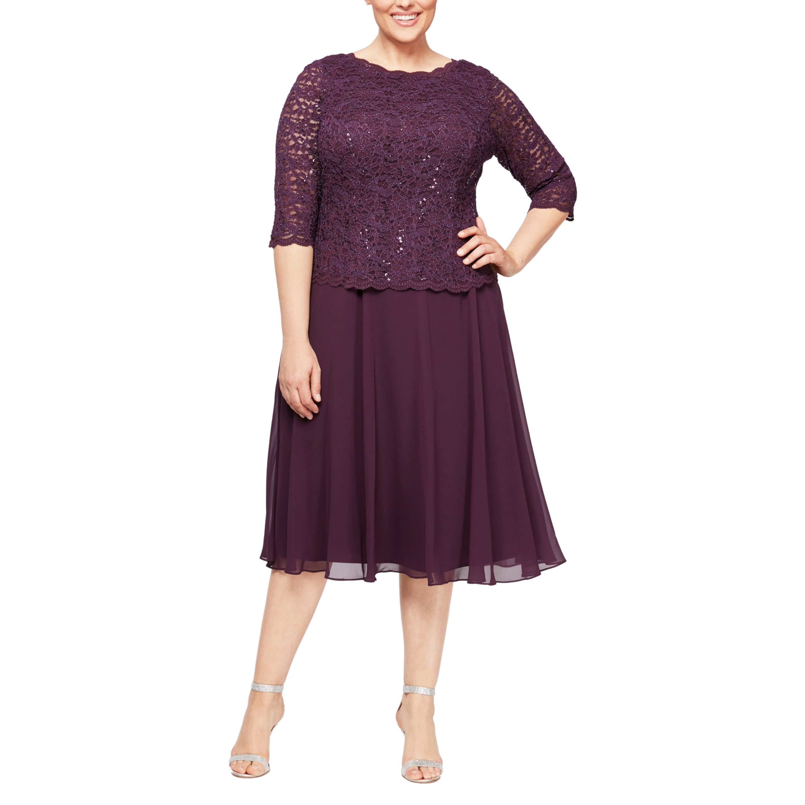 Alex Evenings Women's Plus Size Tea Length Lace Mock Dress - Elegant Formal Wear for Weddings, Parties & Special Occasions