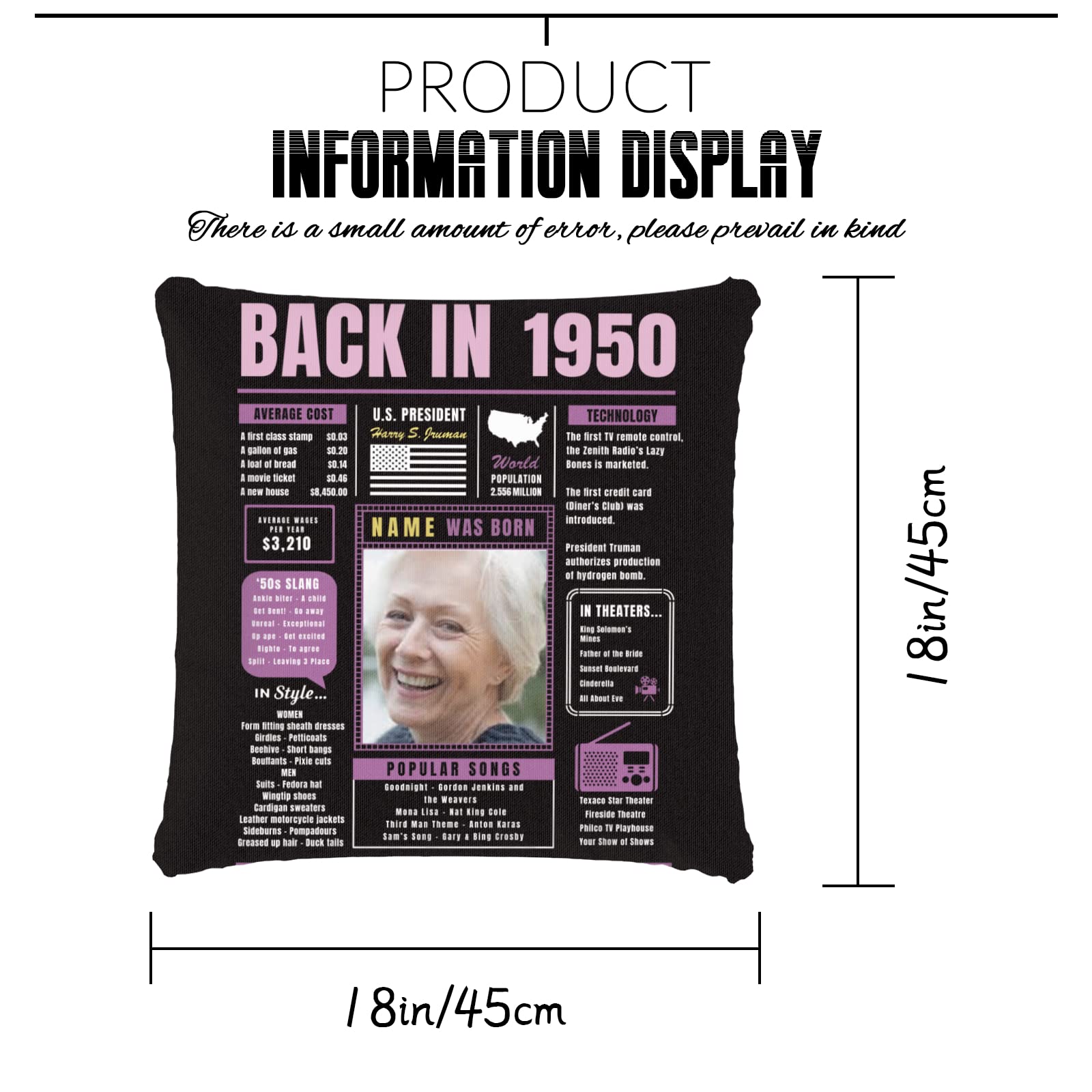 74th Birthday Party Decorations - Purple Custom Throw Pillow for Sofa | Super Soft 1950 Themed Pillowcase | Perfect Gift for Men, Women, Boys & Girls | Great for Birthday Celebrations, Home Decor & Special Occasions