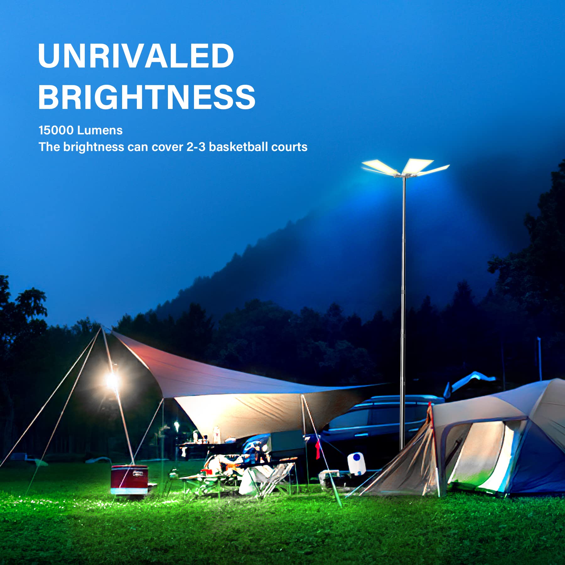 CONPEX 15000LM LED Camping Light with Tripod Stand - 12V DC Portable Work Light & Flood Light for Outdoor, Camping, Hiking, Emergency, and Job Site Use
