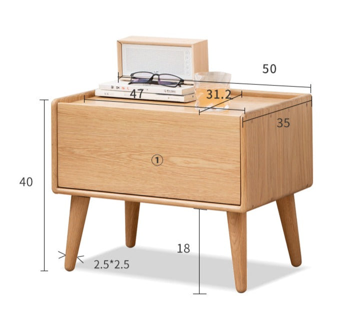 Solid Oak Wood Nightstand with Built-in USB Outlet - Perfect for Bedroom, Living Room, or Office Use