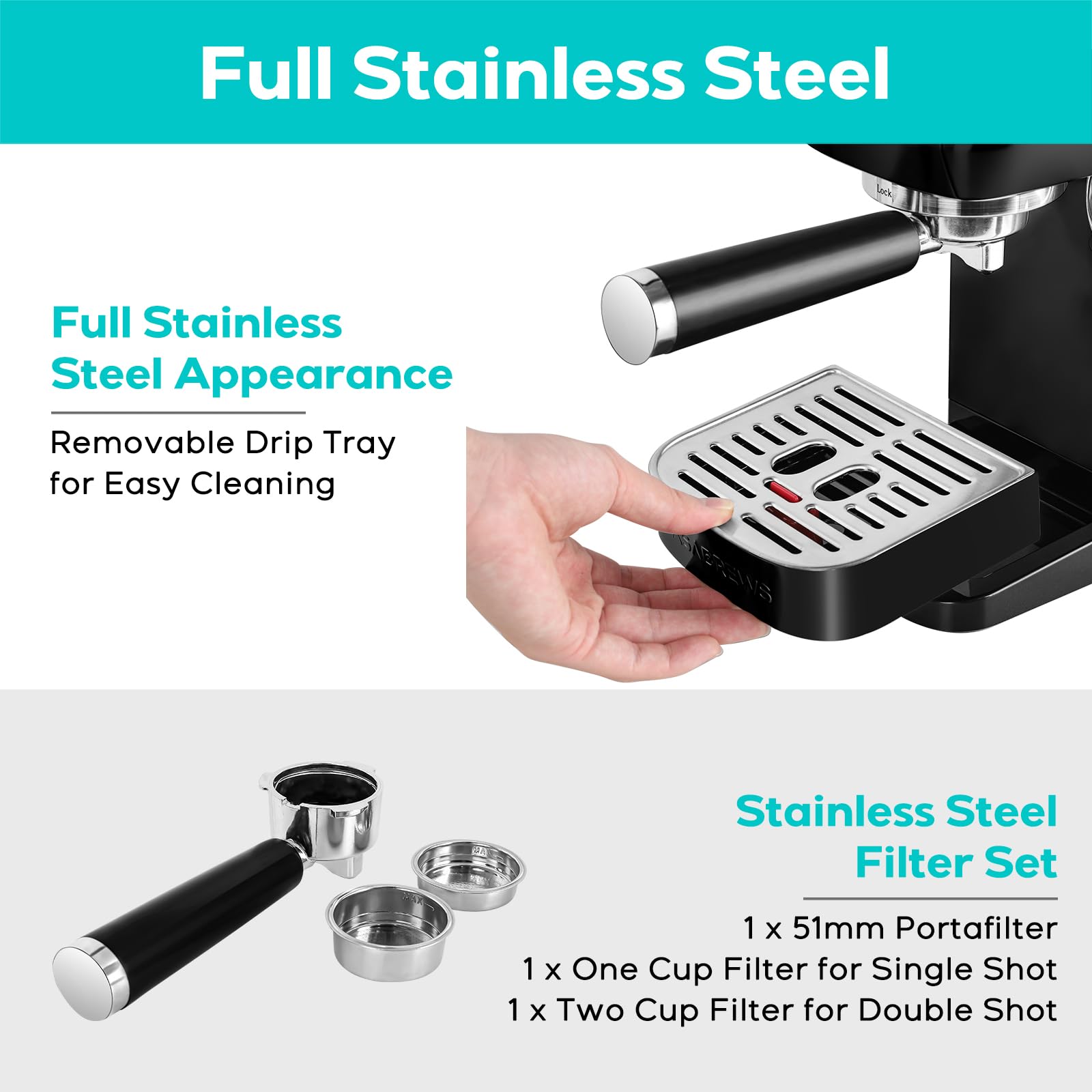 CASABREWS 20 Bar Professional Espresso Machine with Steam Milk Frother - 49oz Removable Water Tank Coffee Maker for Cappuccino & Latte - Perfect for Home Baristas & Coffee Shops (Black)