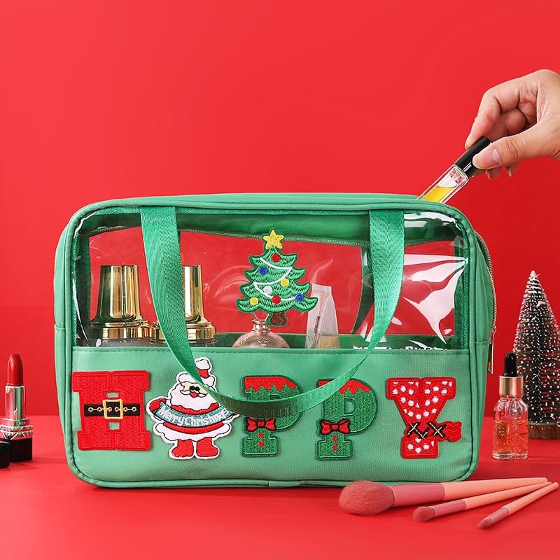 2 Pcs Christmas Makeup & Snack Bags with Zipper - Waterproof Clear Travel Toiletry Storage for Women | Holiday Gifts & Travel Essentials