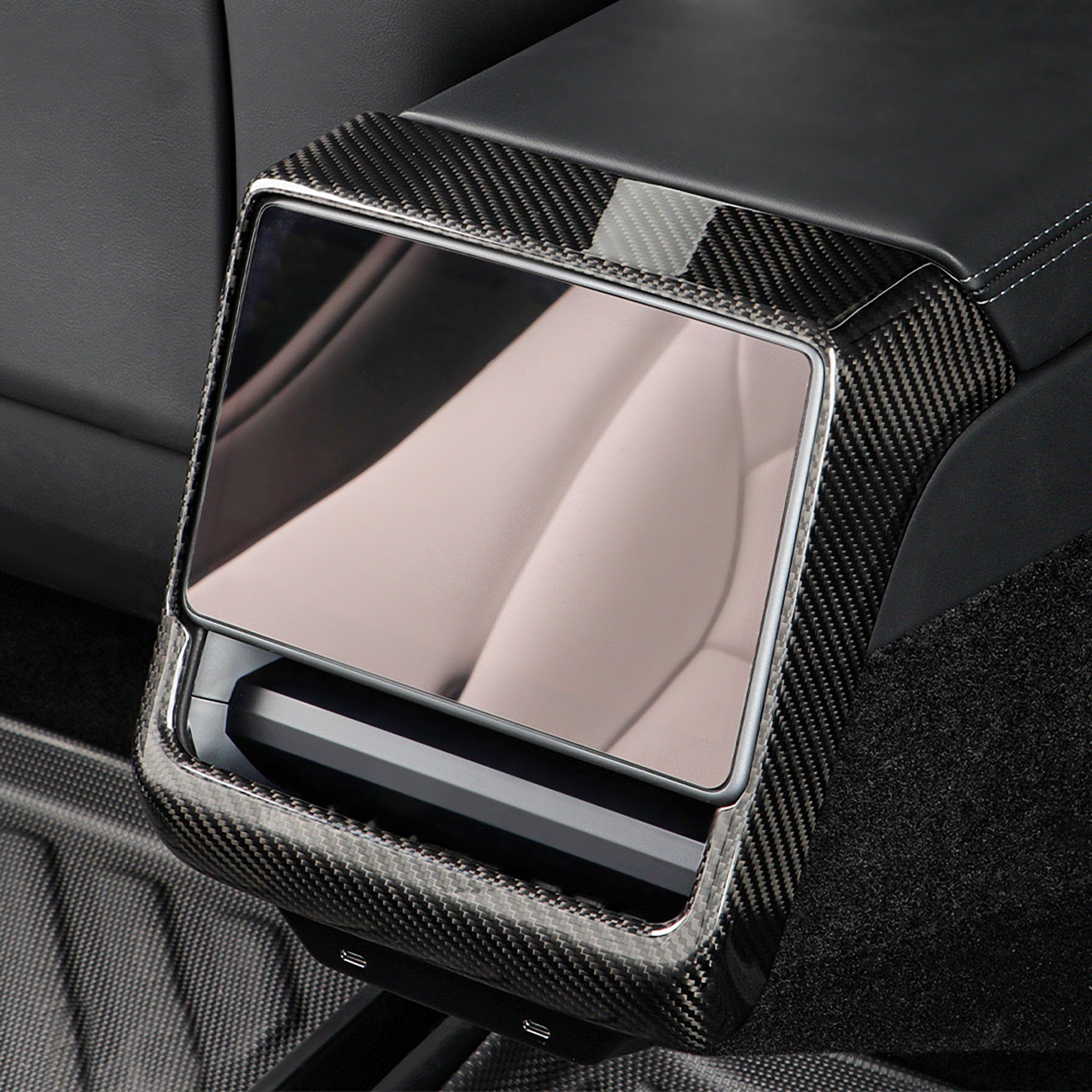 Premium Real Carbon Fiber Rear Screen Frame Trim for 2024+ Tesla Model 3 Highland & 2025+ Model Y Juniper – Glossy/Matte Finish | High-Quality Interior Upgrade for Enhanced Luxury & Style | Perfect for Car Enthusiasts & Tesla Owners