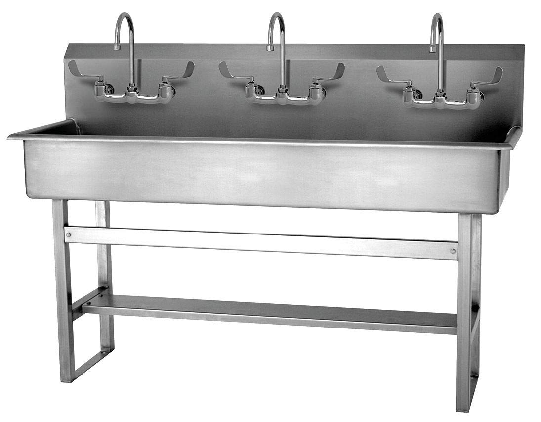 SANI-LAV 56FFL 3-Person Floor Mounted Hand Wash Station with Dual Faucets - Ideal for Restaurants, Hospitals, and Public Restrooms
