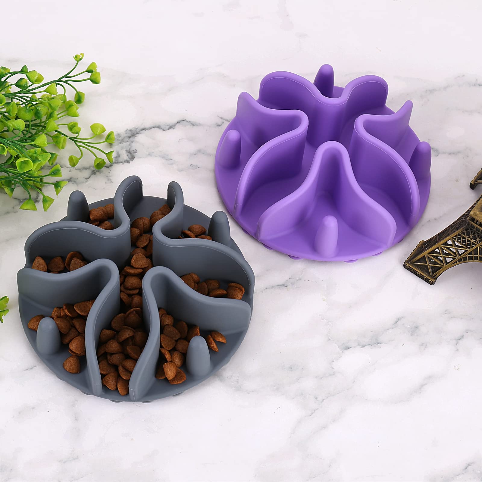 Doweiss Silicone Slow Feeder Dog Bowl Insert for Dogs & Cats - Non-Slip Suction Cups, Large Purple Pet Food Puzzle Bowl - Perfect for Fast Eaters, Digestion Aid & Mealtime Enrichment