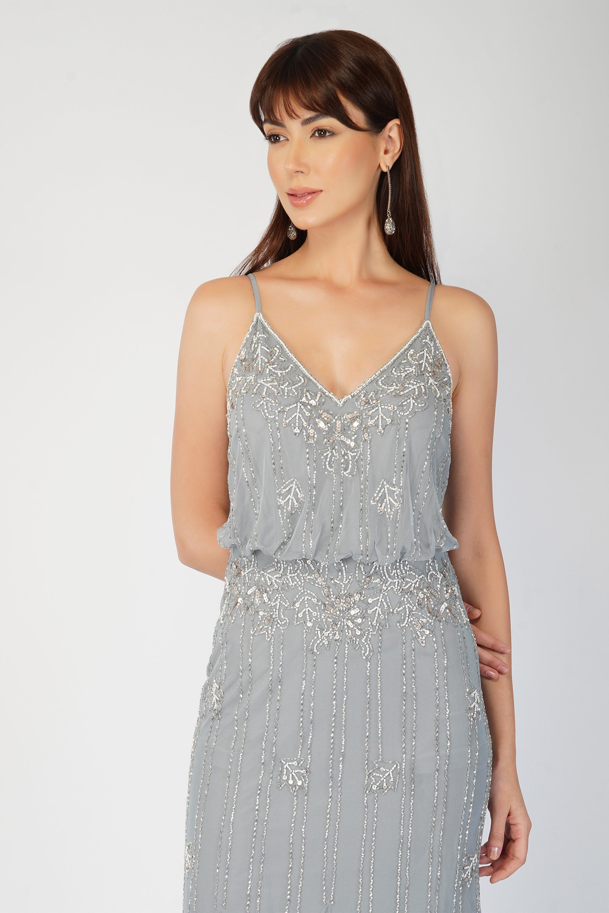 Elegant Blue Grey Bridesmaid Dress for Weddings - Keeva Formal Gown for Bridal Party, Prom & Special Occasions