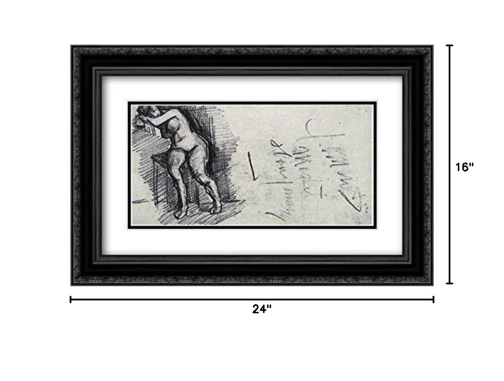 Vincent van Gogh Female Nude Seated Art Print - 24x16 Inch Black Ornate Framed Museum Quality Double Matted Wall Decor - Perfect for Living Room, Bedroom & Office Art Display