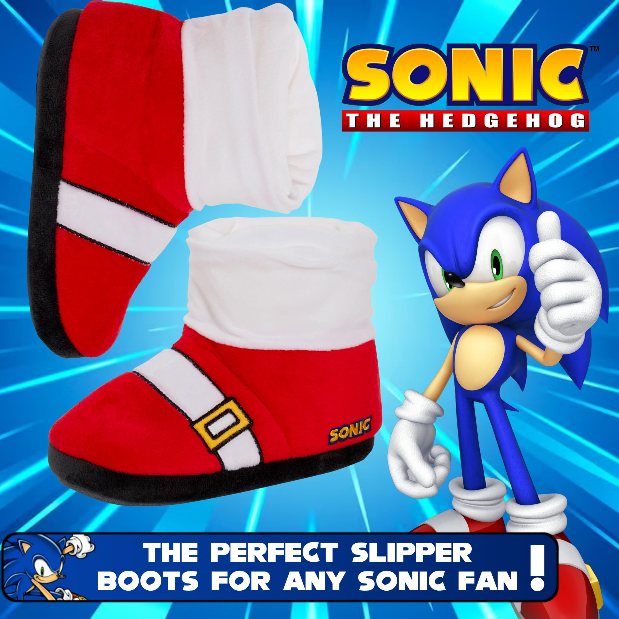 Sonic The Hedgehog Kids Slipper Boots - Fleece House Shoes for Boys & Girls - Cozy Gamer & Dress Up Costume Accessories - Perfect for Indoor Play, Sleepovers, and Themed Birthday Parties