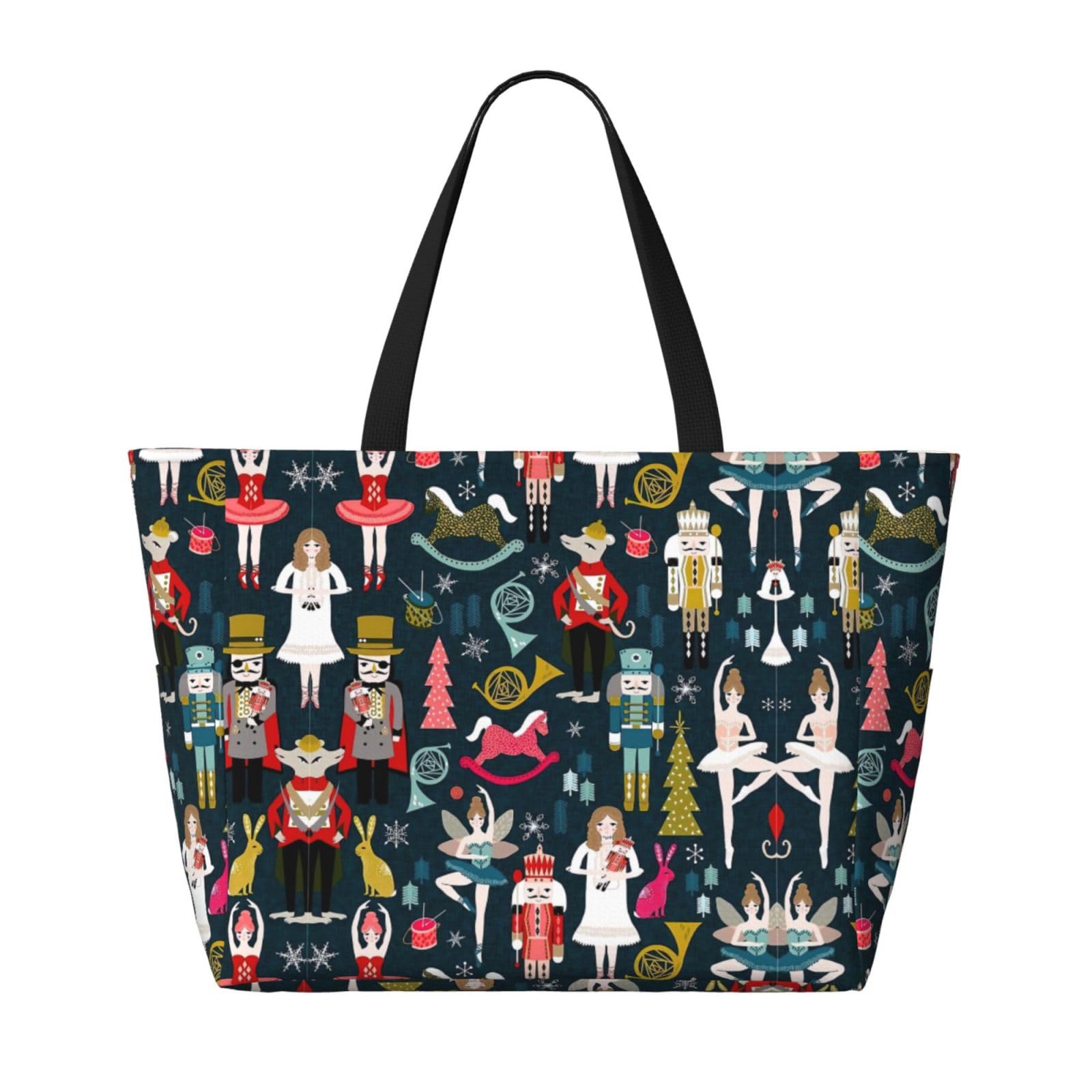 Women's Nutcracker Ballet Christmas Dance Print Large Tote Bag - Fashionable Travel Shoulder Bag with Handle for Gym, Work & Holiday Travel | Perfect Gift for Dancers, Ballet Lovers & Christmas Enthusiasts