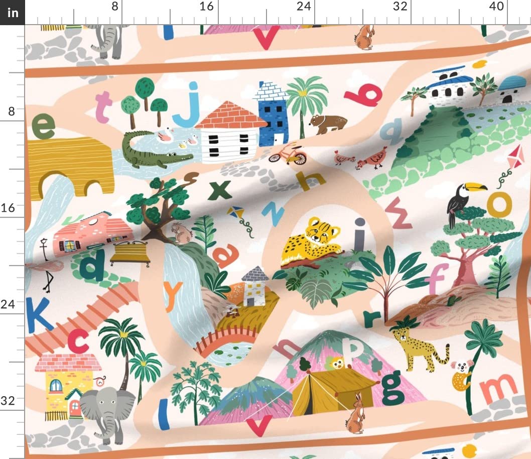 Jungle Zoo Alphabet Play Mat Fabric - Petal Cotton for Sewing & Crafts