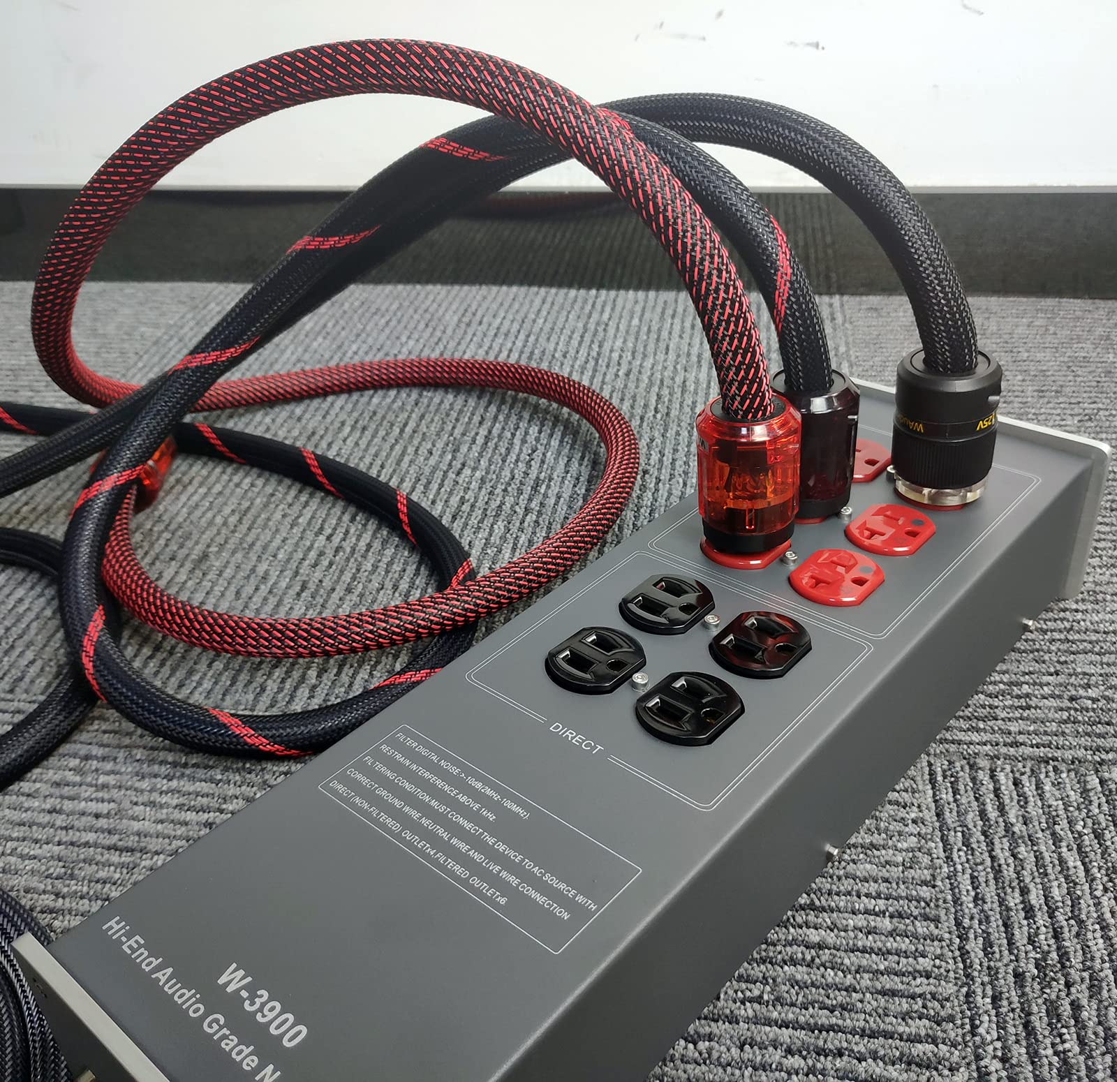 Premium W-3900 AC Power Noise Filter with High-End Audiophile Grade Power Cable - Perfect for Home Theater, Hi-Fi Audio Systems & Recording Studios