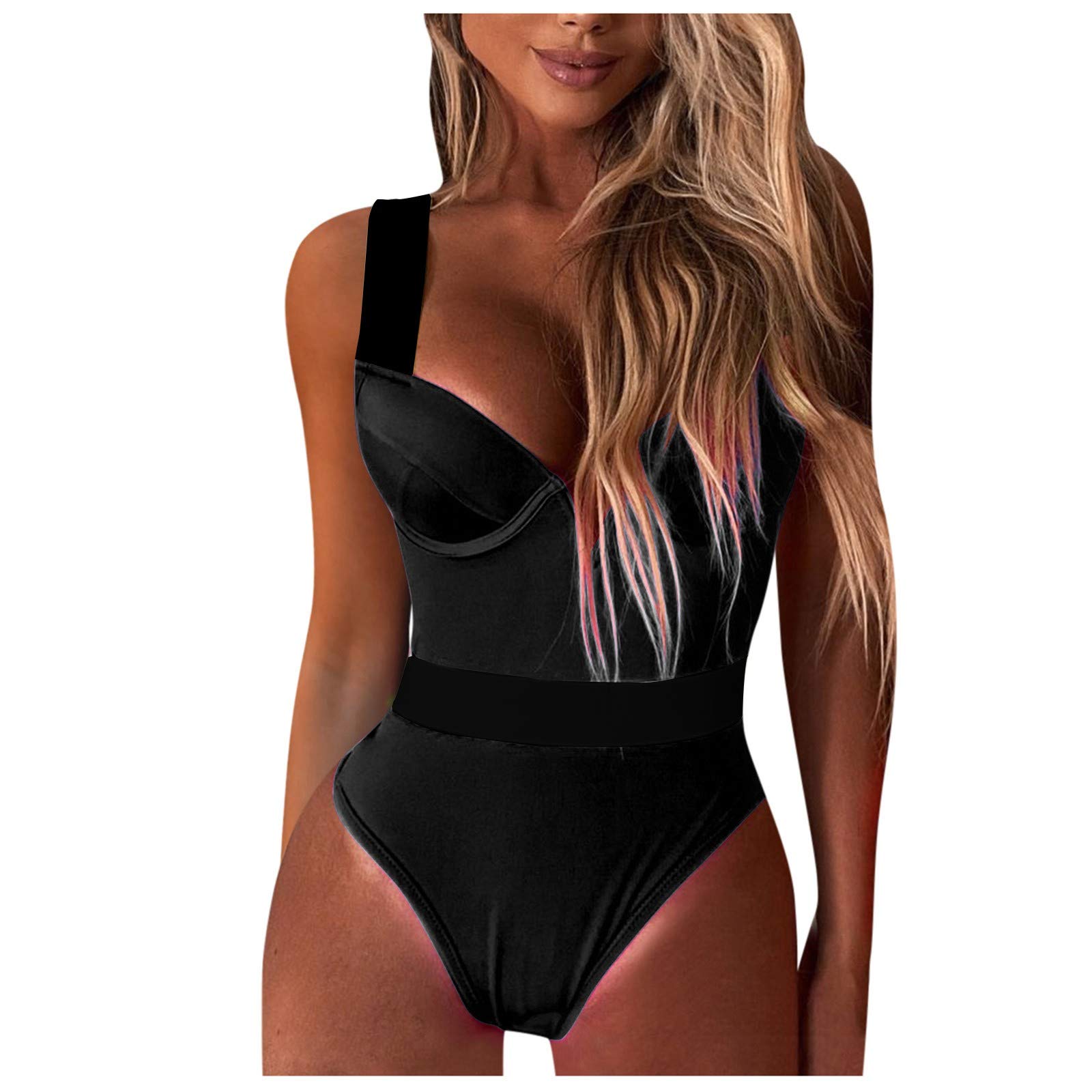 FMCHICO Women's V-Neck One Piece Swimsuit - Tummy Control Ruched Bathing Suit for Women | Perfect for Beach, Pool & Vacation
