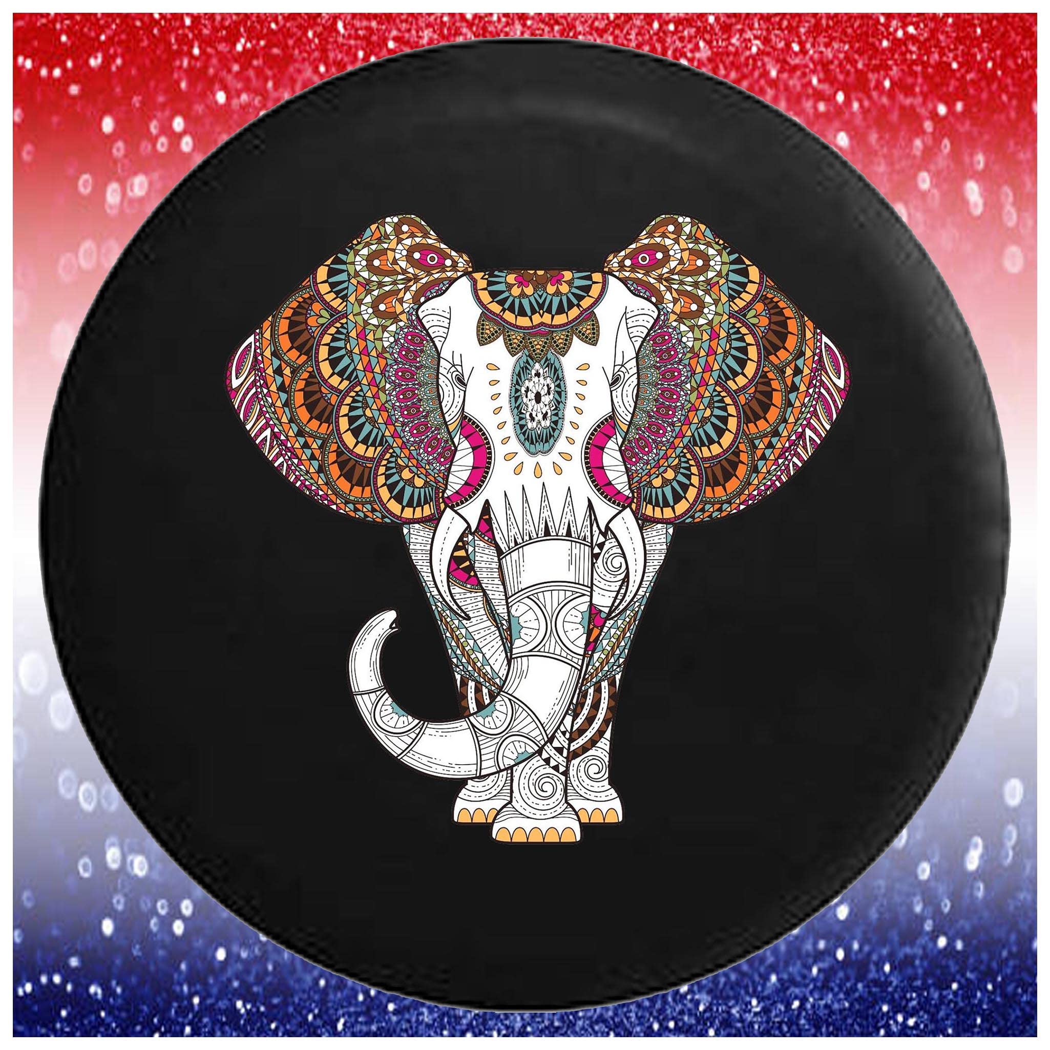 35 Inch Tribal African Elephant Black Spare Tire Cover for Trailers, Trucks, SUVs & RVs - Durable Camper Accessories for Off-Road Adventures & Outdoor Camping