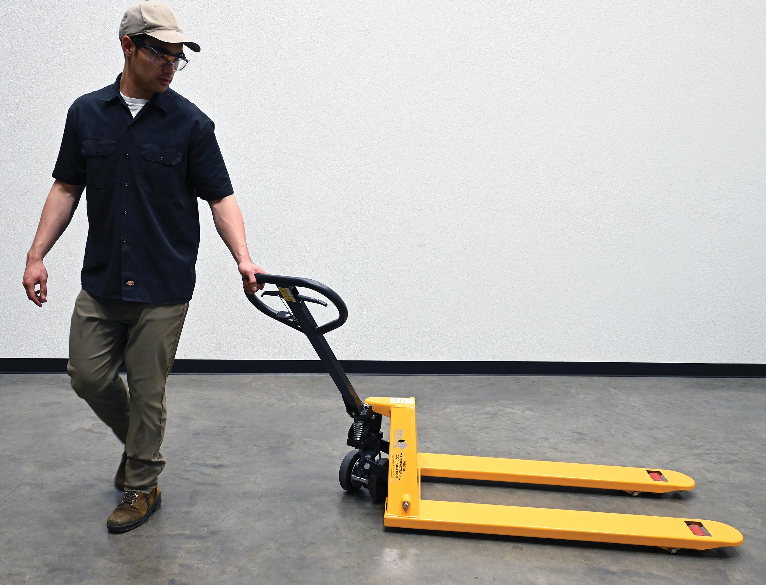 Vestil PM5-2748-DMHB Electric Pallet Jack with Dead Man Hand Brake - 5500 lb Capacity, 48