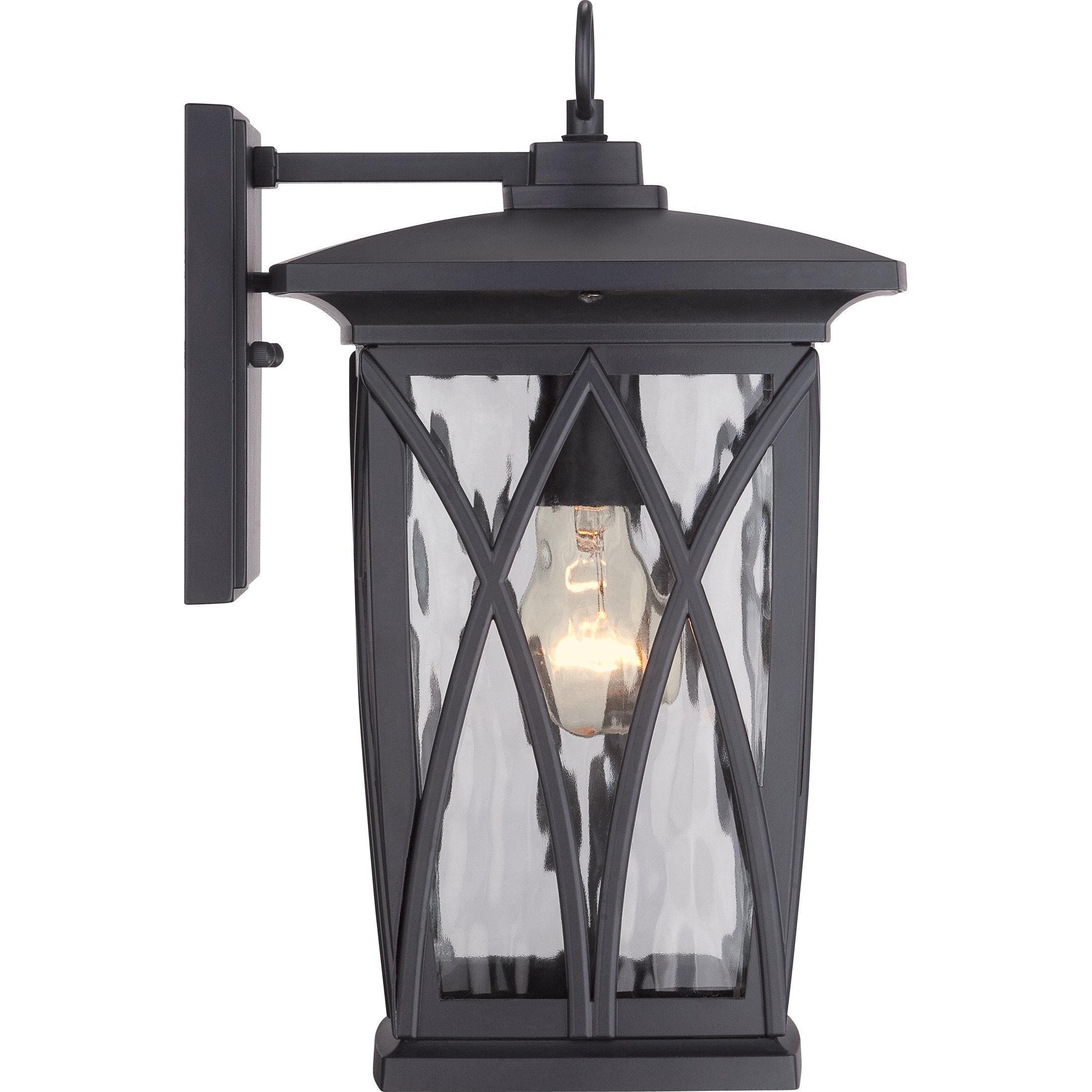 Quoizel Grover 1-Light Mystic Black Outdoor Lantern Lamp with Clear Water Glass Panels - Durable Aluminum Construction Standing Light for Porch, Garden & Patio Lighting