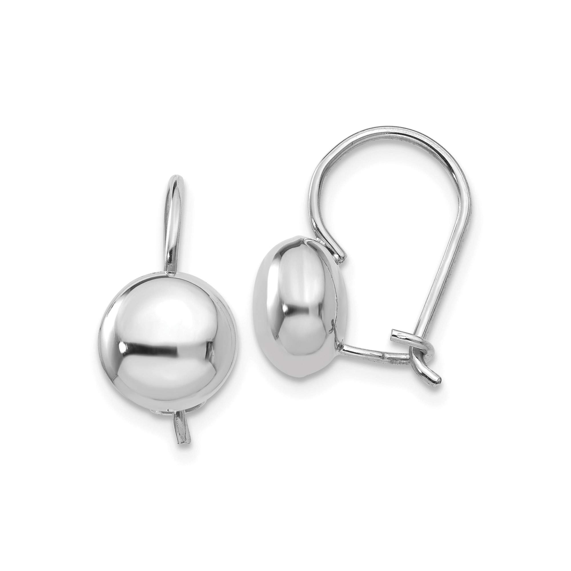 14K White Gold Polished 8mm Button Kidney Wire Earrings for Women - Elegant Everyday Jewelry for Work, Parties & Special Occasions