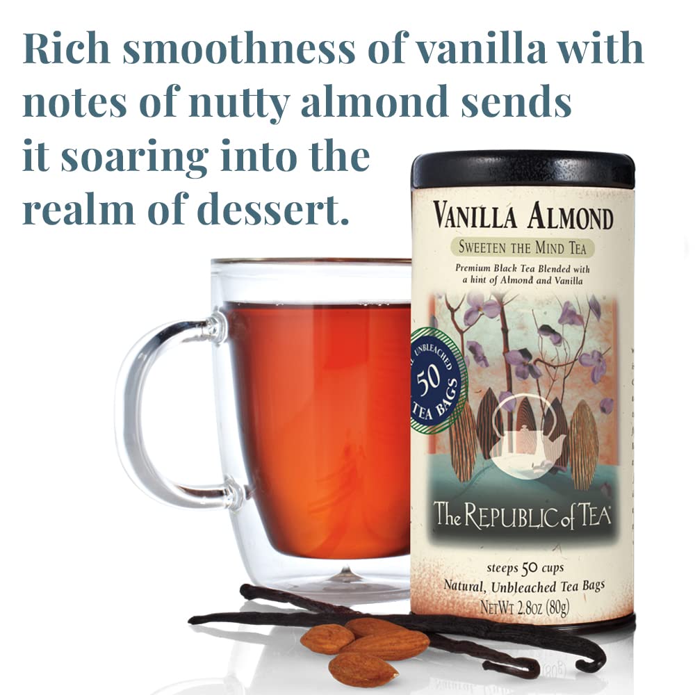 Republic of Tea Vanilla Almond Black Tea - 250 Premium Tea Bags, Naturally Caffeinated | Perfect for Morning Boost, Afternoon Relaxation & Gourmet Gifts