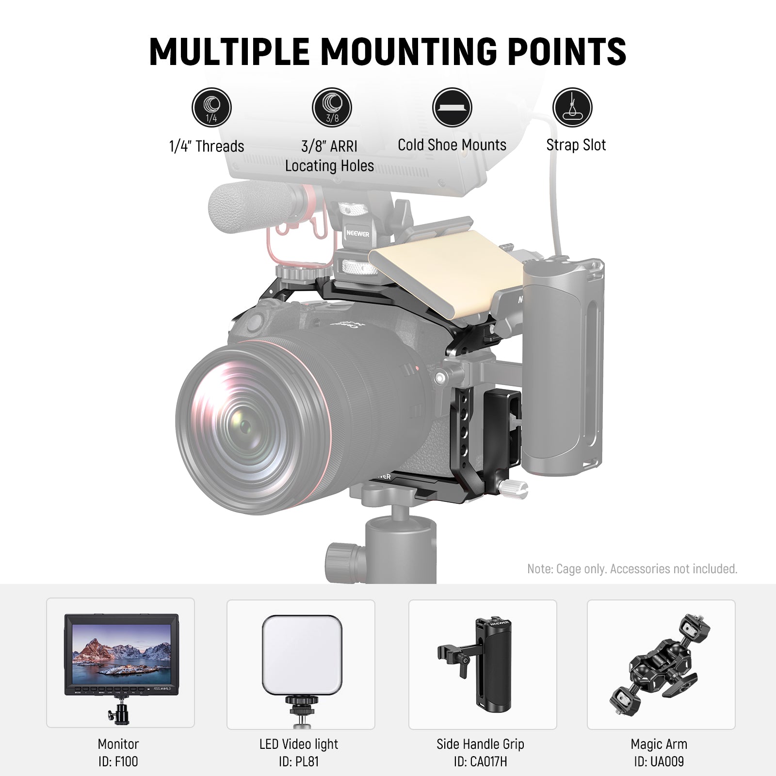NEEWER CA039 EOS Camera Cage for Canon R8 - Professional Aluminum Alloy DSLR Rig with Cold Shoe Mount & 1/4
