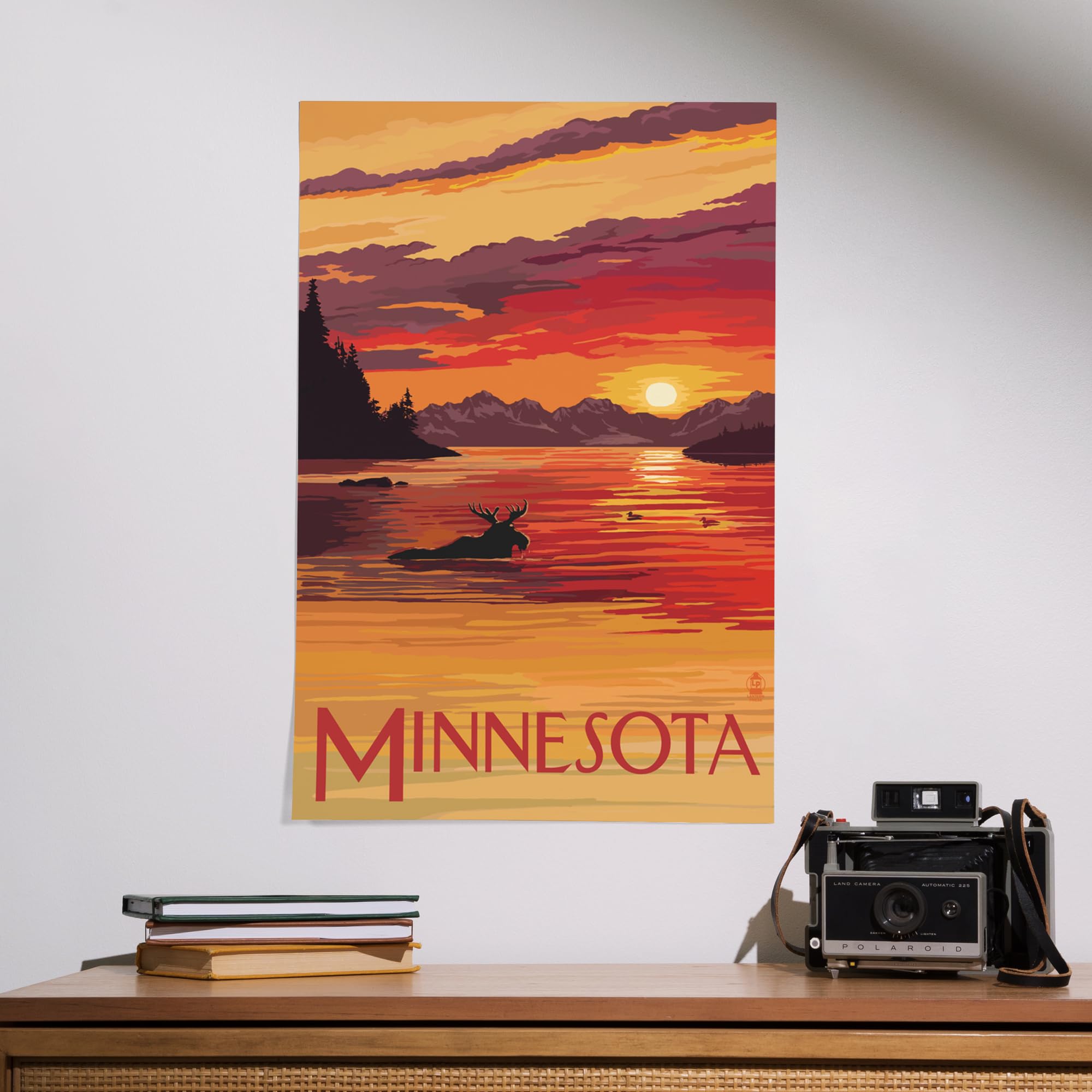 Lantern Press 16x24 Inch Giclee Art Print - Minnesota Moose Swimming in Lake Wildlife Wall Decor | Perfect for Living Room, Bedroom & Cabin Decor