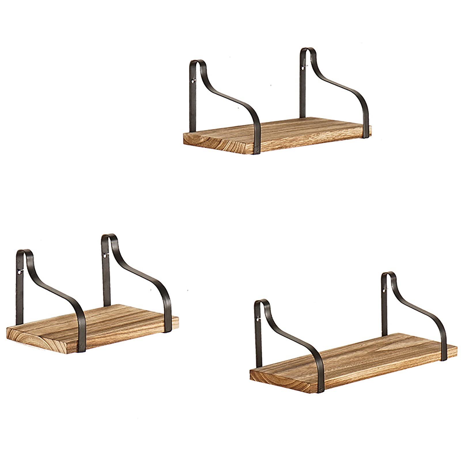 Ruiqas 3-Tier Wall Mounted Shelf - Rustic Iron & Wood Storage Rack for Bedroom, Living Room, Kitchen - Perfect for Organizing Books, Plants & Home Decor