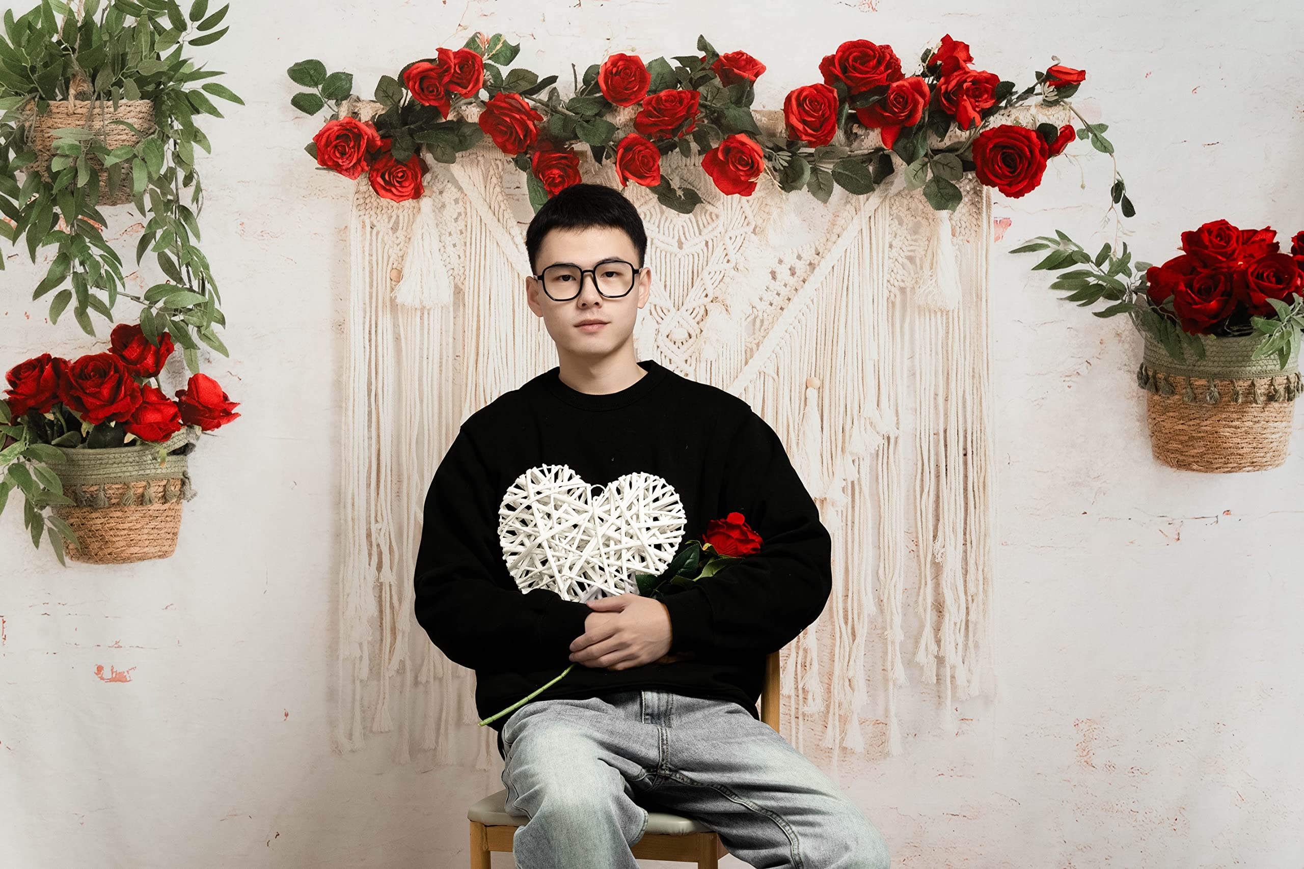 Bohemian Valentine's Backdrop 10x10ft - Rose Photo Background for Engagement & Parties