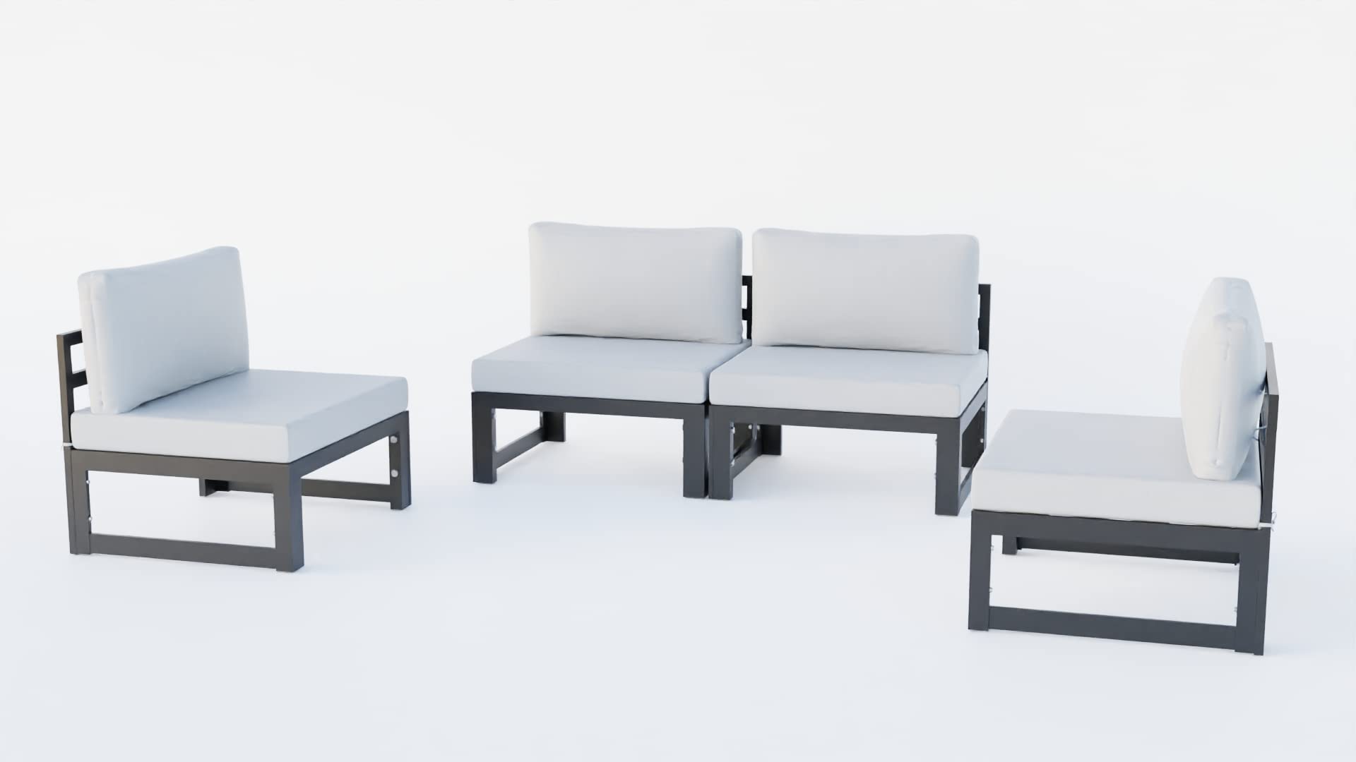 LeisureMod Chelsea 4-Piece Outdoor Patio Sectional Sofa Set with Cushions - Light Grey Water-Resistant Furniture for Backyard, Poolside & Garden Relaxation