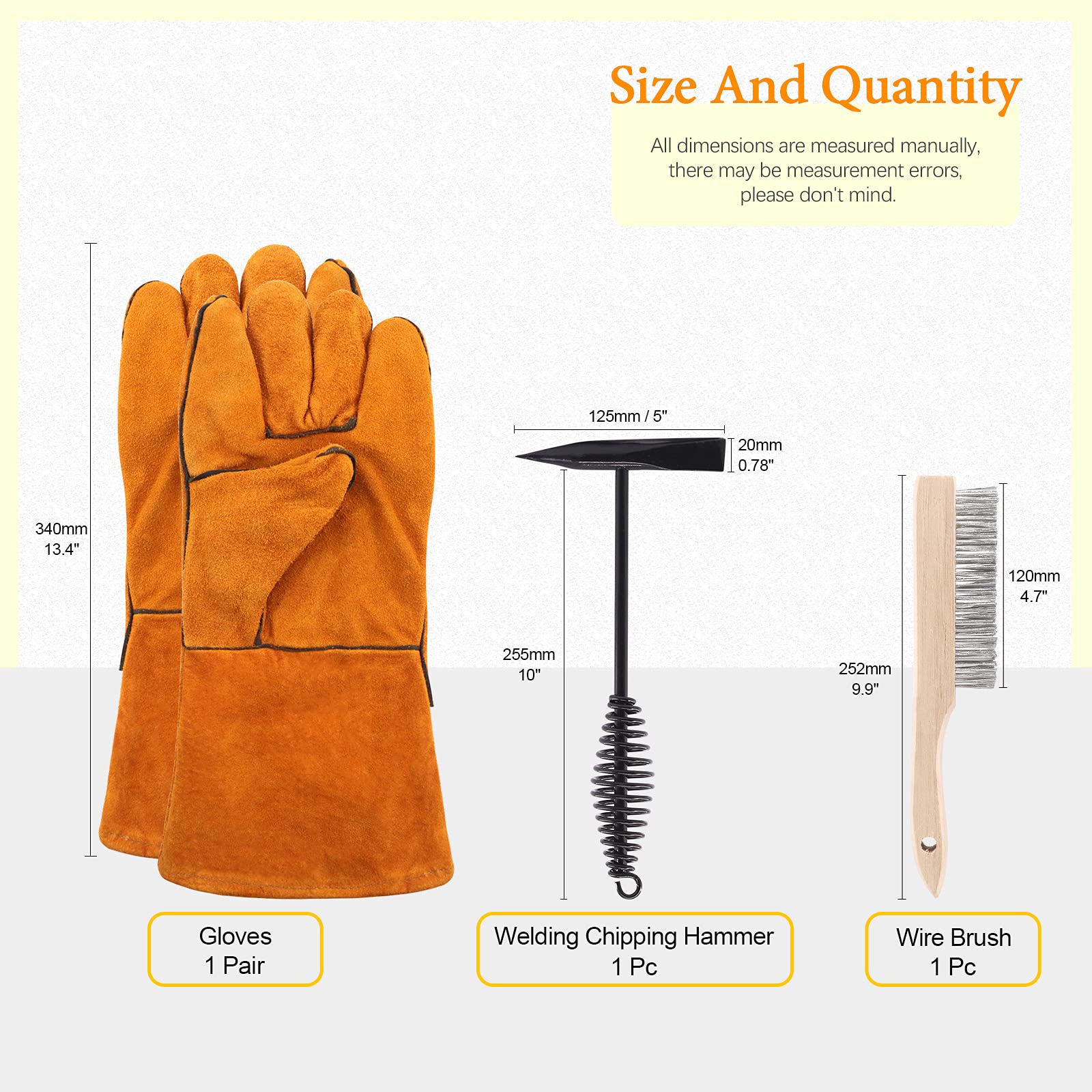 3-Pack Welding Tool Kit - Wire Brush, Chipping Hammer & Gloves for Slag Removal | DIY & Professional Use