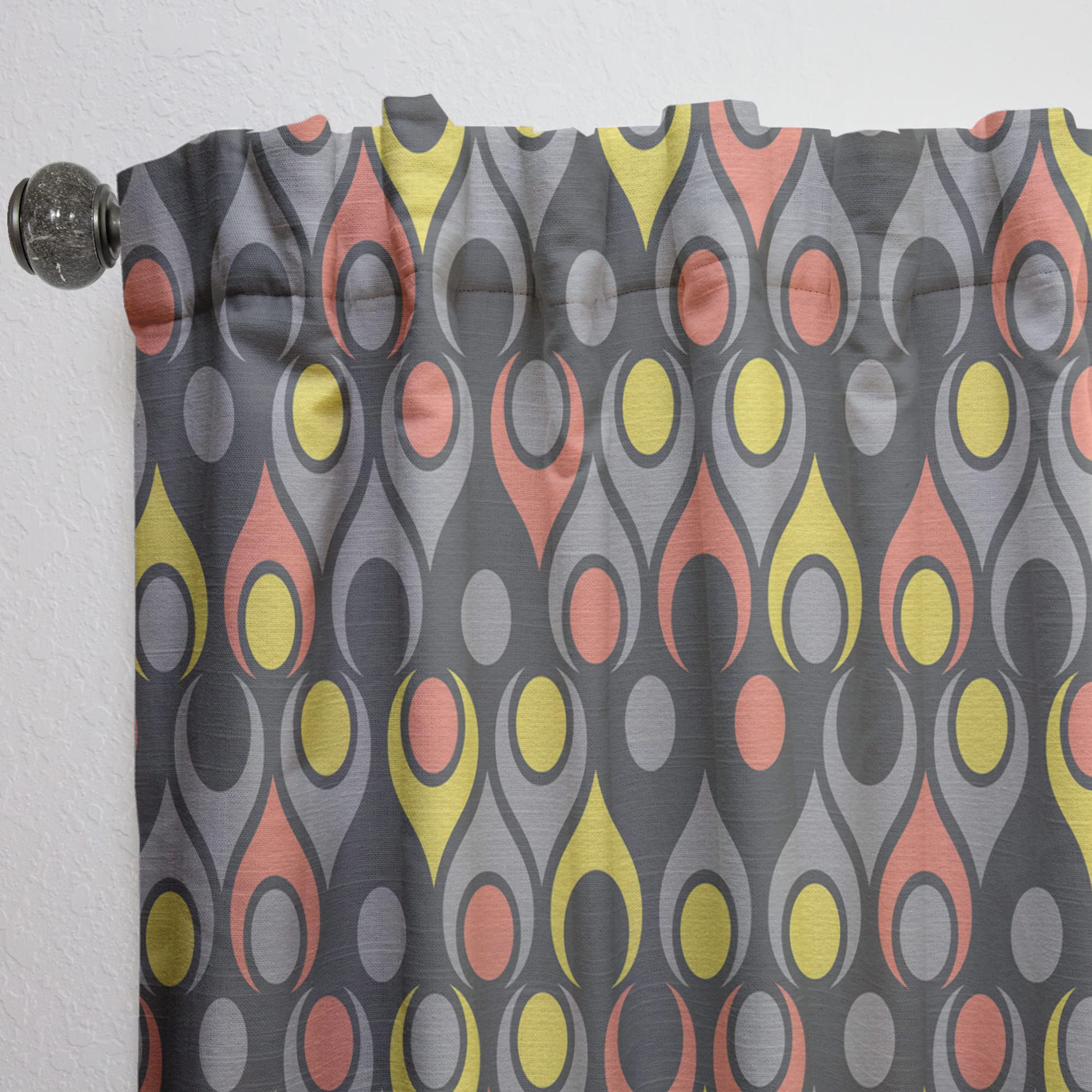 DesignQ Retro Abstract Drops I Thermal Insulated Curtains - Single Panel 52x108 - Blackout Drapes for Bedroom & Living Room - Perfect for Home Decor & Light Control