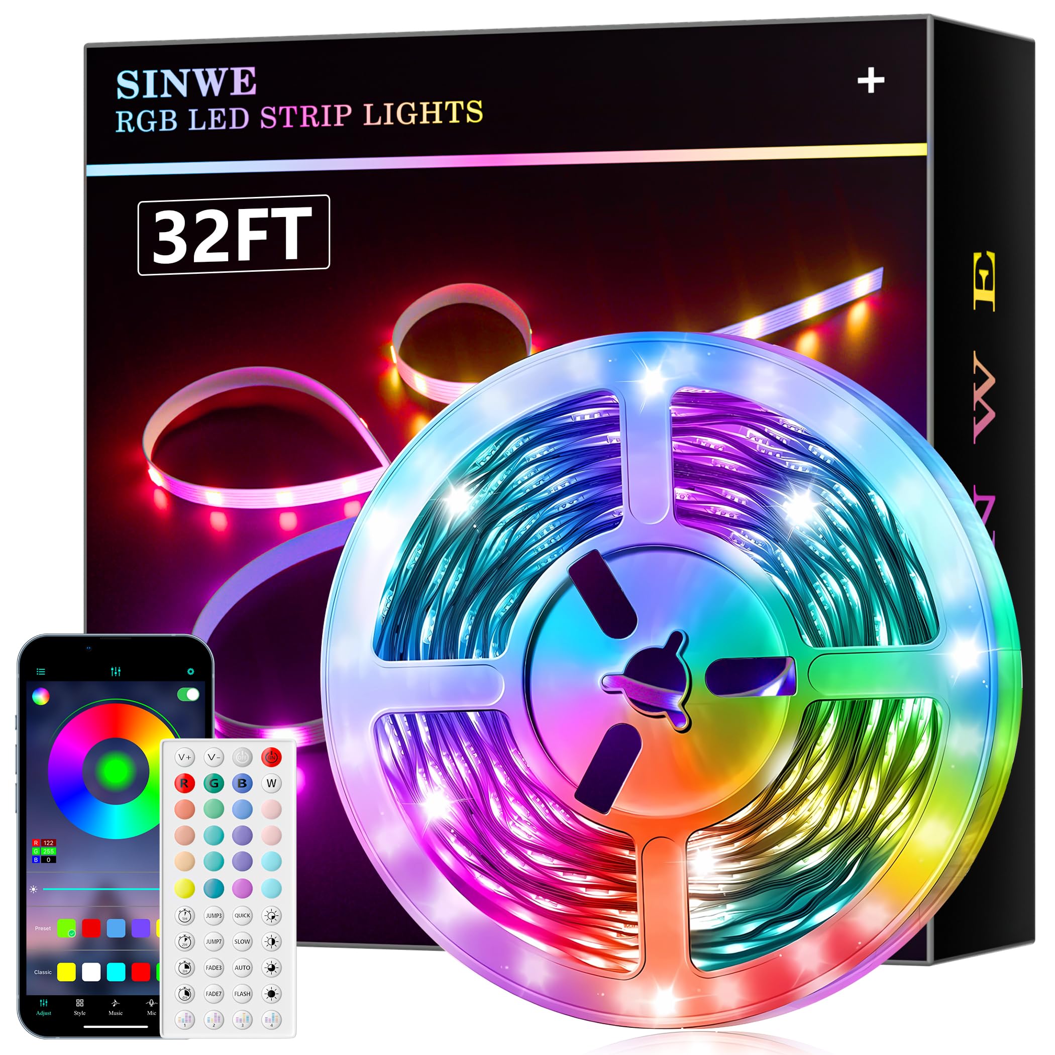 32.8FT Smart LED Strip Lights with Music Sync & App Control - RGB Color Changing Lights for Bedroom, Home, Party Decor - Perfect for Mood Lighting & Entertainment Spaces