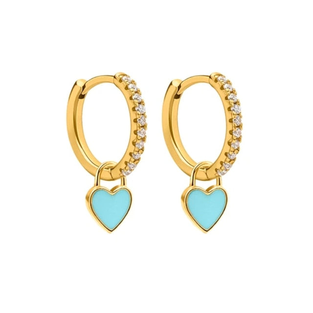 Colorful Enamel Heart Charm Drop Earrings for Women - Dainty Valentine's Day Gift, Date Night Jewelry, Bridesmaid Accessories