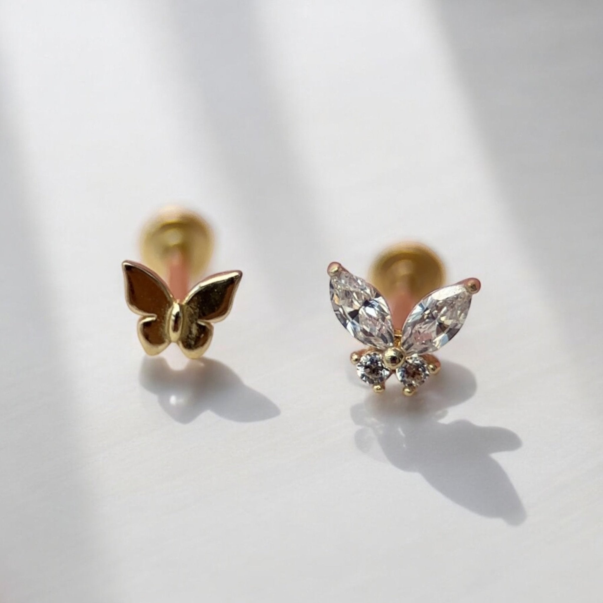 14K Yellow Gold Butterfly Flat Back Stud Earrings - Hypoallergenic & Tarnish-Free for Sensitive Ears | Perfect for Everyday Wear, Gifts & Special Occasions