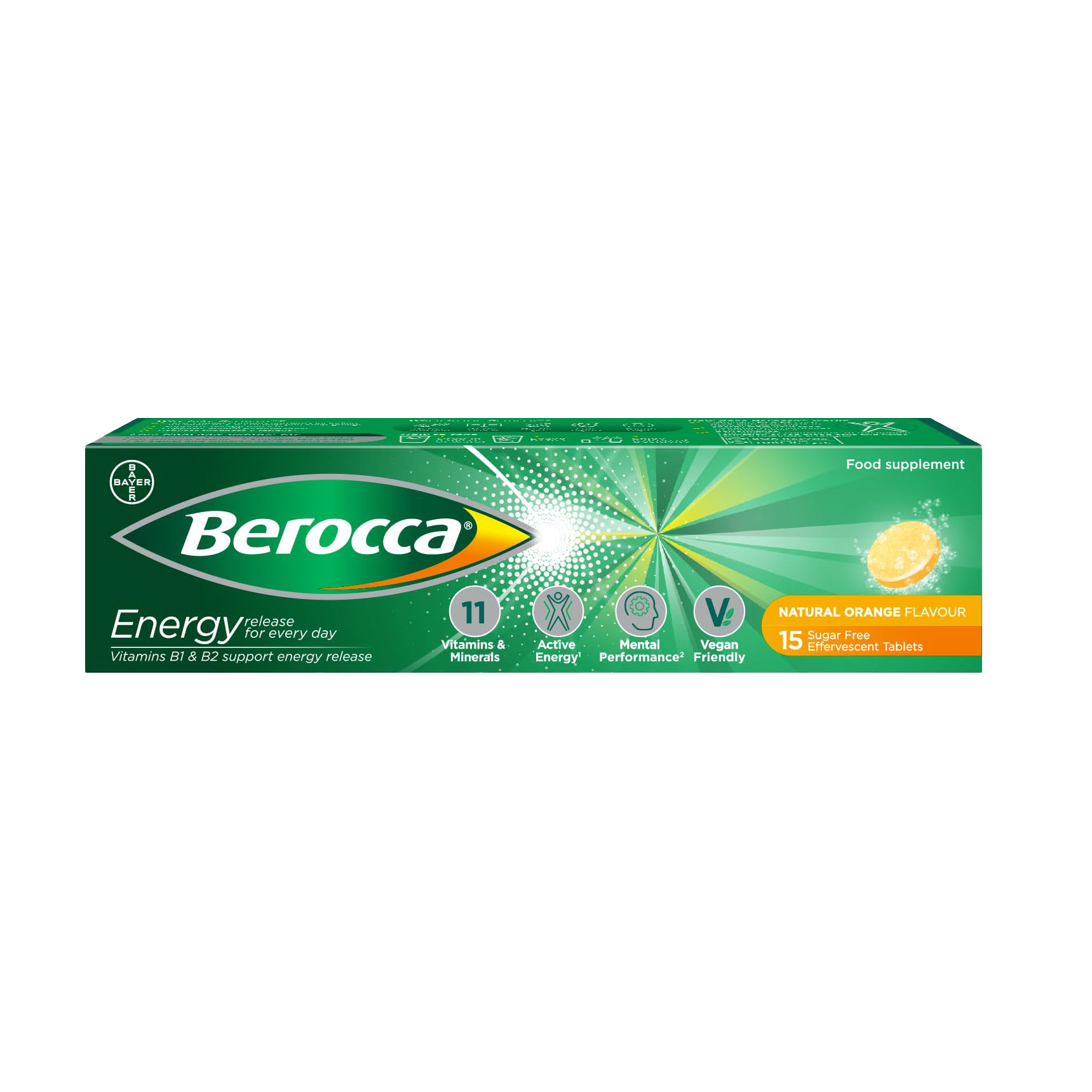Berocca Effervescent Orange Vitamin C Tablets - Immune Support & Energy Boost - 30 Count - Perfect for Travel, Workout & Daily Wellness