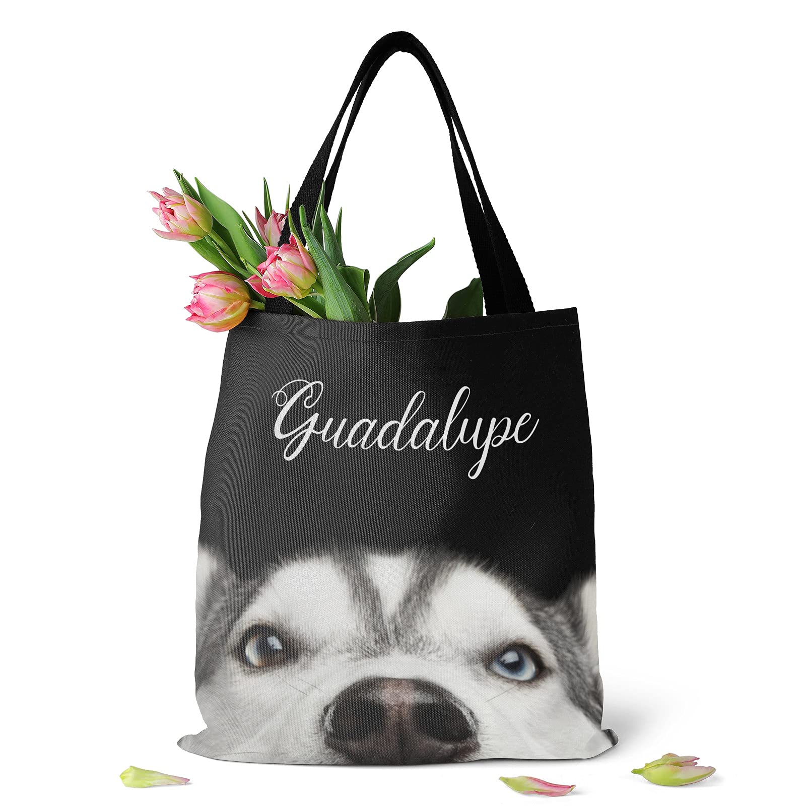 **Personalized Name & Siberian Husky Dog Breed Tote Bag - Reusable Canvas Shopping Bag for Travel, Beach, Gym & Daily Use**