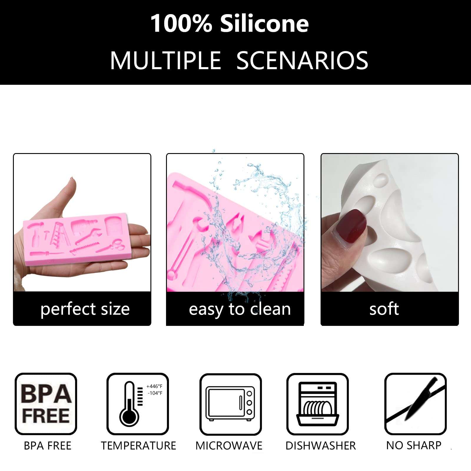 3D Silicone Hand Tools Molds for Cake Decorating, Fondant, Chocolate, Candy & Polymer Clay - Perfect for DIY Cupcake Toppers, Cookie Decorations & Construction-Themed Desserts