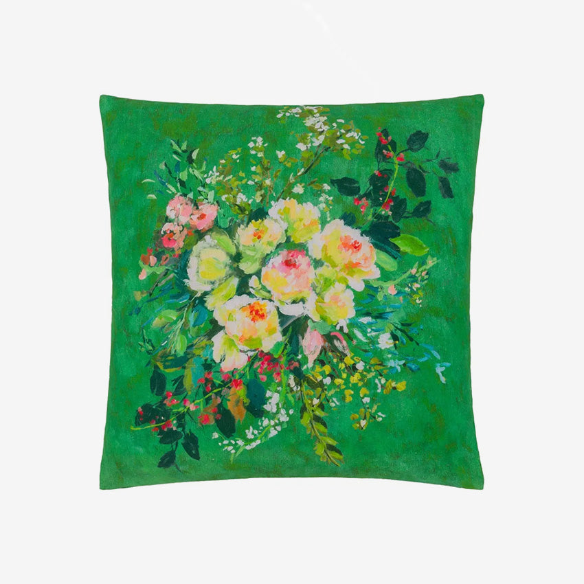 Christian Lacroix Margaretta Linen Emerald Green Cushion Pillow - Luxury Home Decor for Sofa, Bed & Living Room