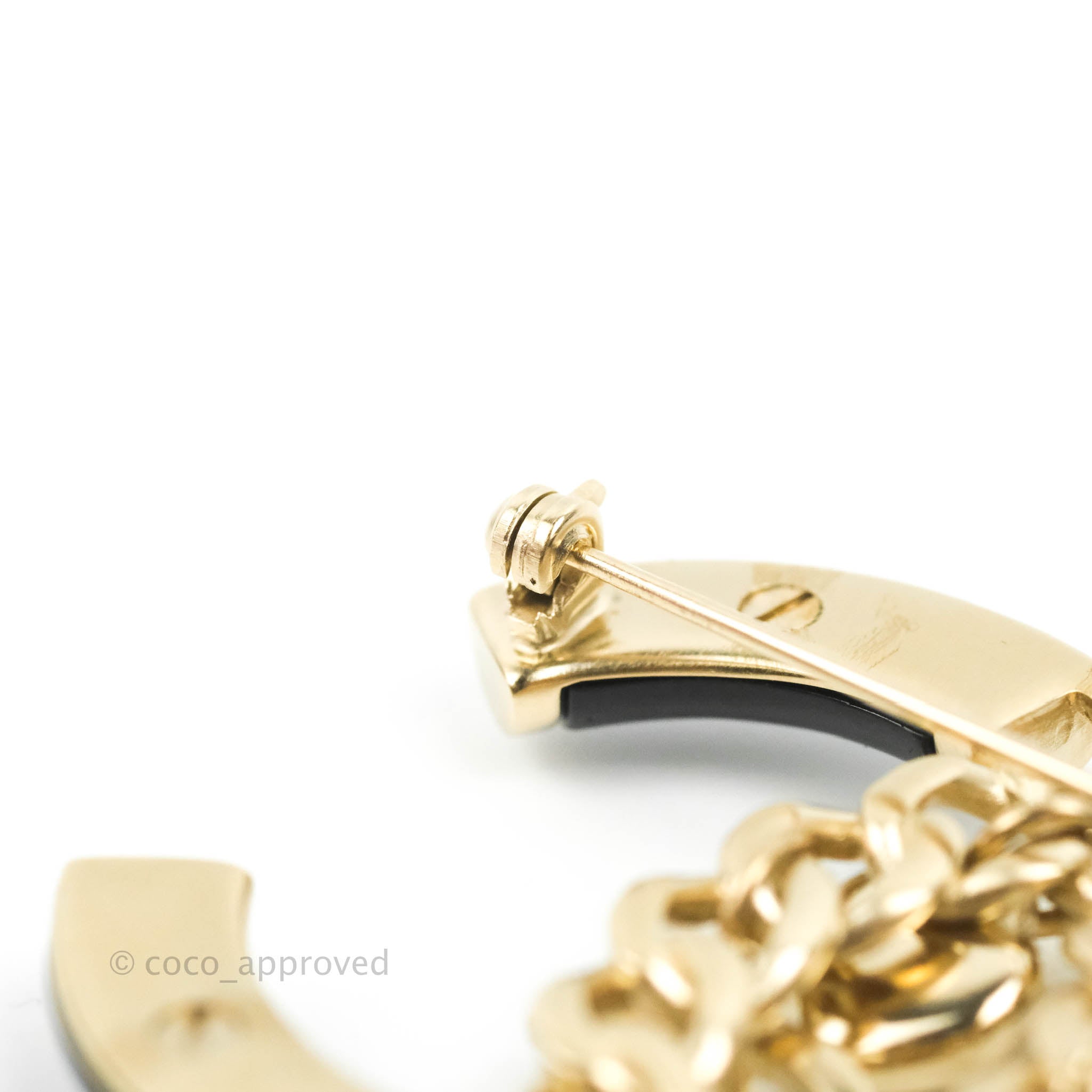 Chanel CC Chain Black Brooch Gold Tone 18B - Elegant Vintage Chanel Pin for Women, Perfect for Jackets, Bags & Scarves