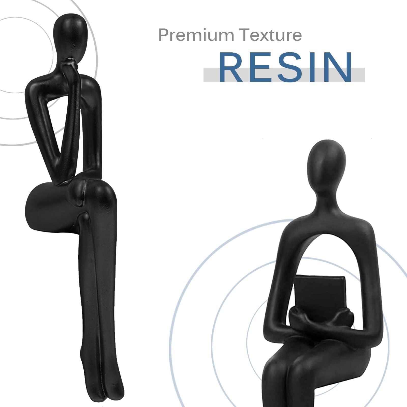 3Pcs Modern Abstract Thinker Sculpture - Resin Art Statue for Home & Office Decor - Black Figurines for Living Room, Table, Desktop - Perfect for Meditation & Study Spaces