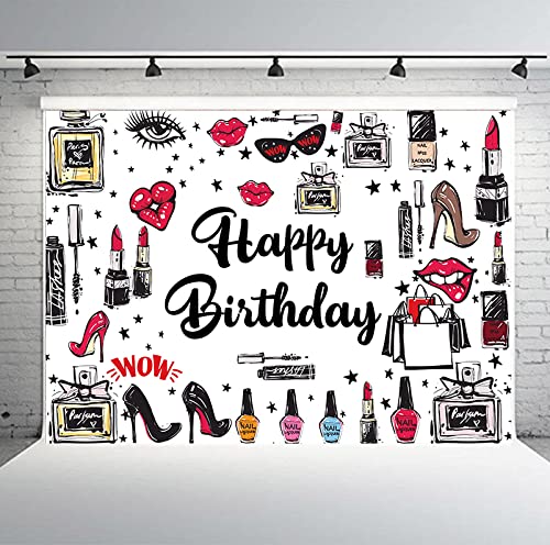PHMOJEN 7x5ft Beauty & Cosmetics Photography Backdrop - Perfume, Lipstick, Sunglasses, High Heels, Mascara & Nail Polish Design for Birthday Parties, Dessert Tables, Studio Props & Decoration (BJLSPH1343) - Perfect for Makeup Studios, Beauty Blogs & Instagram Photos