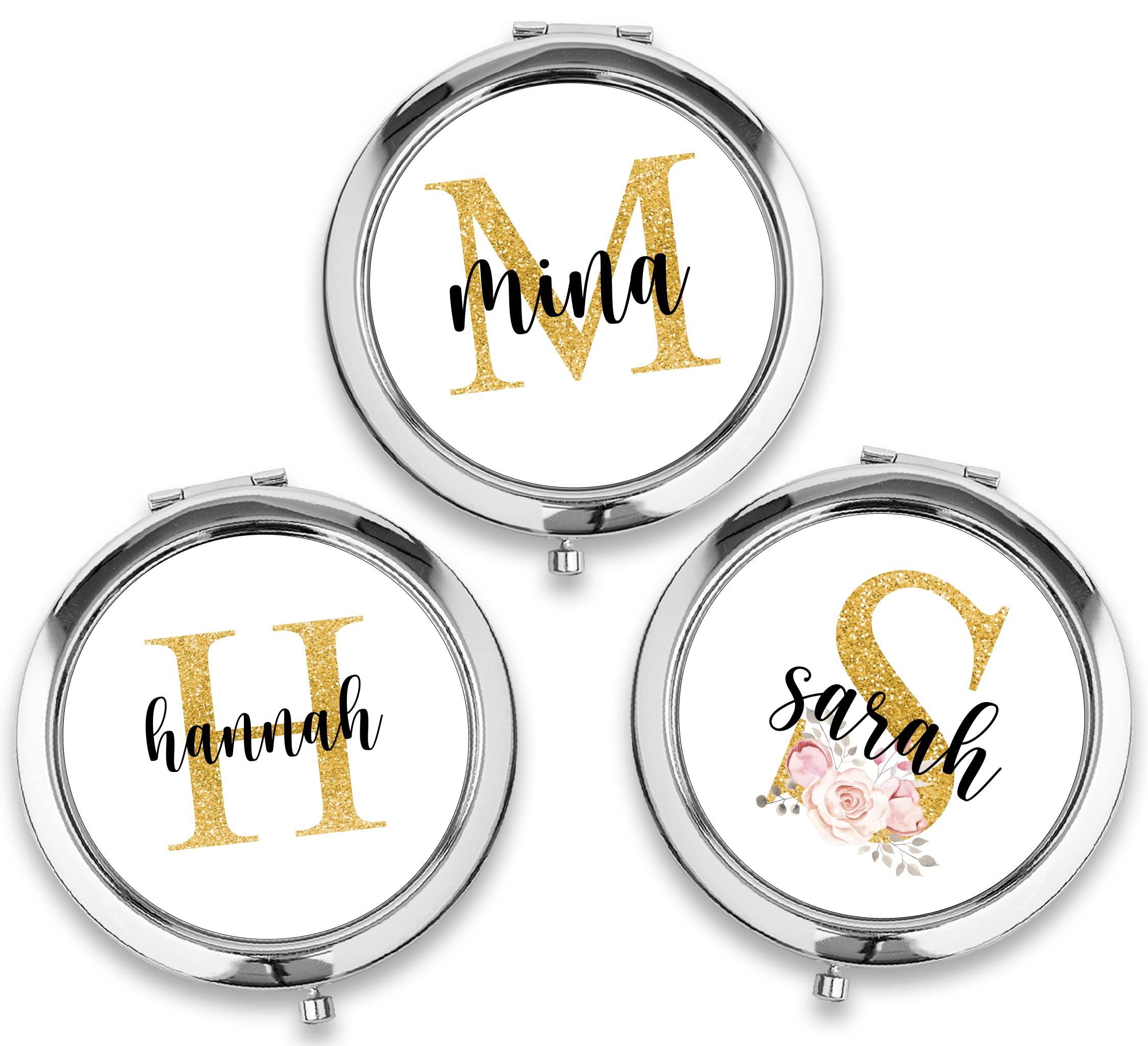 Custom Initial Compact Mirror - Personalized Bridesmaid Gift for Travel & Weddings