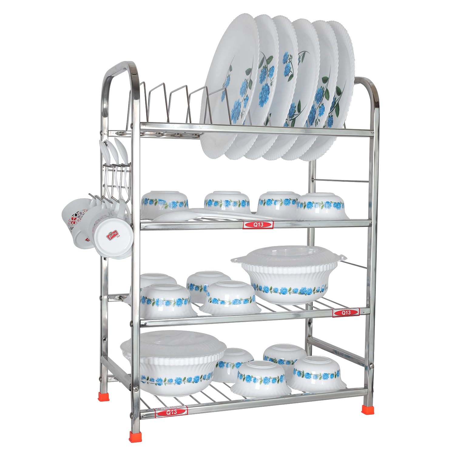 D.K 11 Stainless Steel Wall Mount Dish Rack - 18x24 Inch Kitchen Utensil Holder with Cutlery & Plate Storage | Space Saving Modular Design for Small Kitchens, Restaurants & Dorm Rooms | Perfect for Drying Dishes, Organizing Utensils & Maximizing Counter Space