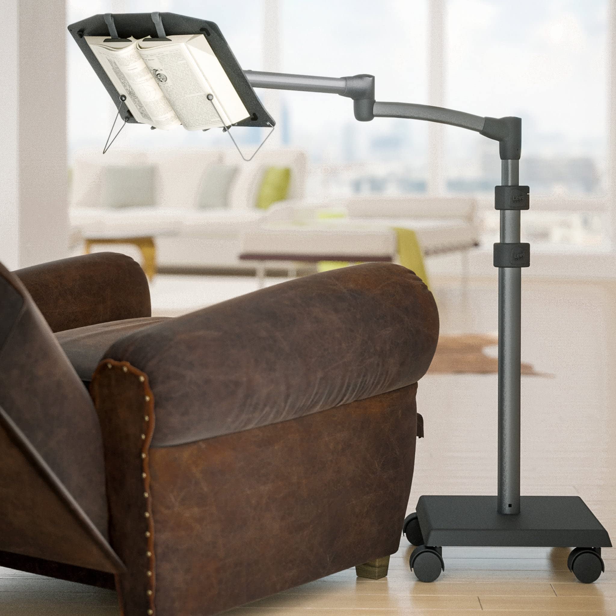 LEVO Hands-Free Book Stand for Hardcovers, Paperbacks, Cookbooks, Textbooks & Magazines - Perfect for Reading, Cooking, Studying & Relaxing