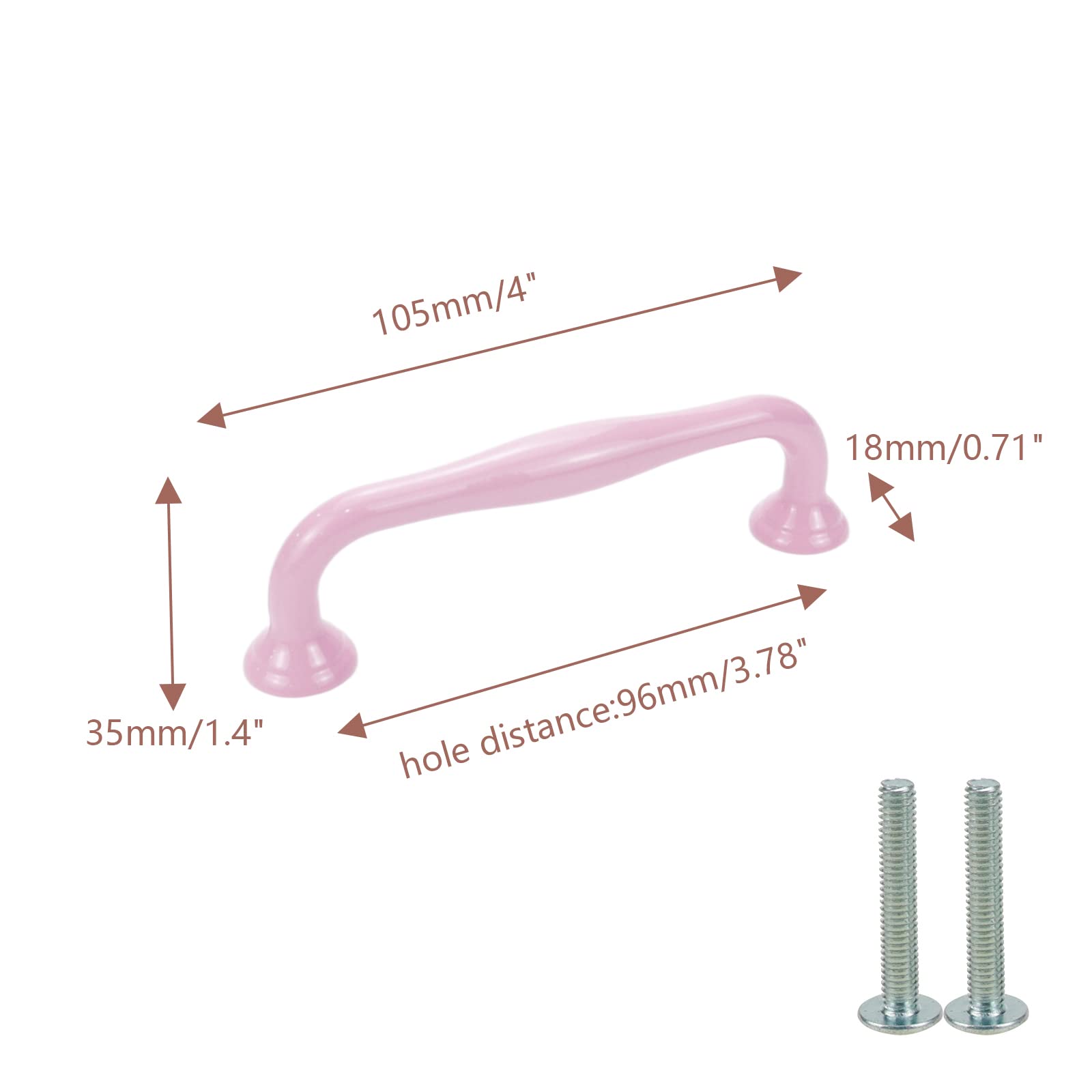 4-Pack Pink Aluminum Alloy Cabinet Handles - 3.78