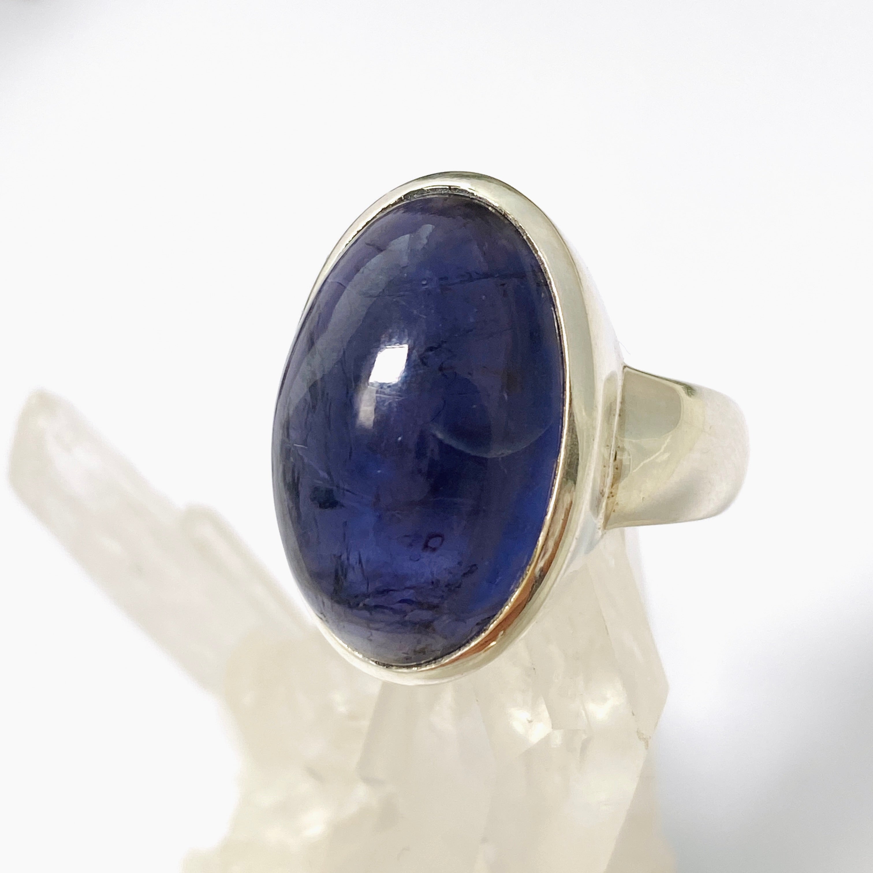 Iolite Oval Cabochon Ring Size 8 - Handmade Sterling Silver Jewelry for Women - Perfect for Engagement, Wedding & Everyday Wear