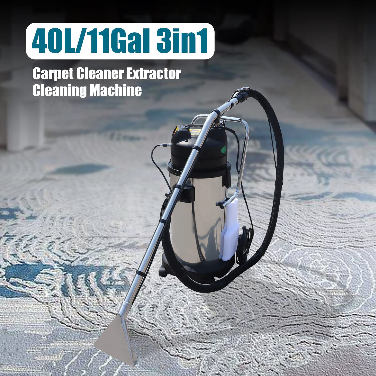 Commercial 3-in-1 Carpet Cleaning Machine with Extractor & Vacuum - 110V 1034W Portable Carpet Cleaner (40L/11gal) for Sofa, Curtain & Home Use - Circulating Air Cooling System for Professional Deep Cleaning