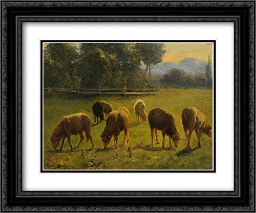 Rosa Bonheur Sheep in a Landscape Art Print - 24x20 Black Ornate Framed Double Matted Museum Quality Wall Decor - Perfect for Living Room, Bedroom, or Office