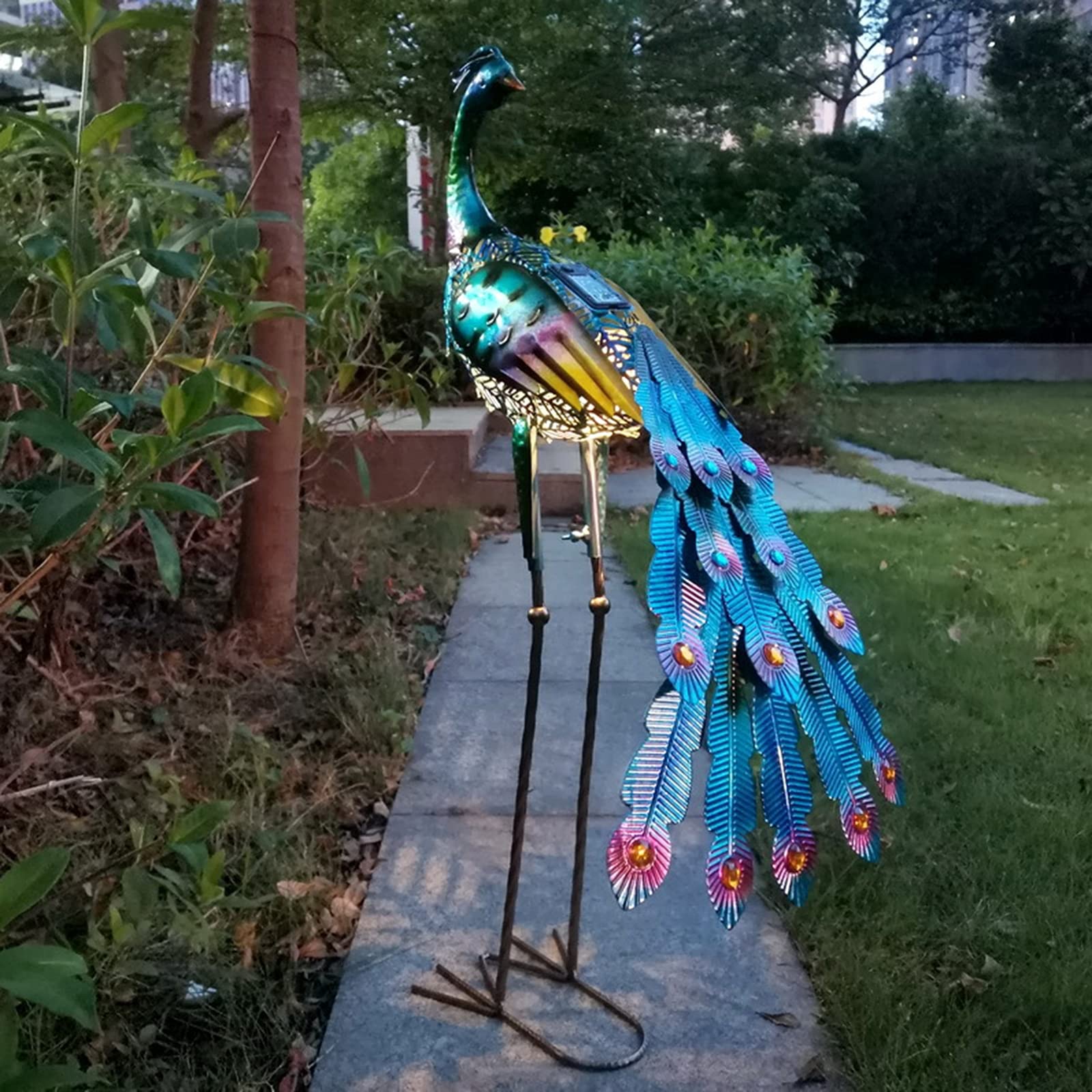 Solar Peacock Metal Garden Lights - Waterproof Outdoor Decorative Statues & Sculptures for Yard, Lawn & Patio Decor | Elegant Solar-Powered Stake Lights for Landscape Lighting & Nighttime Ambience