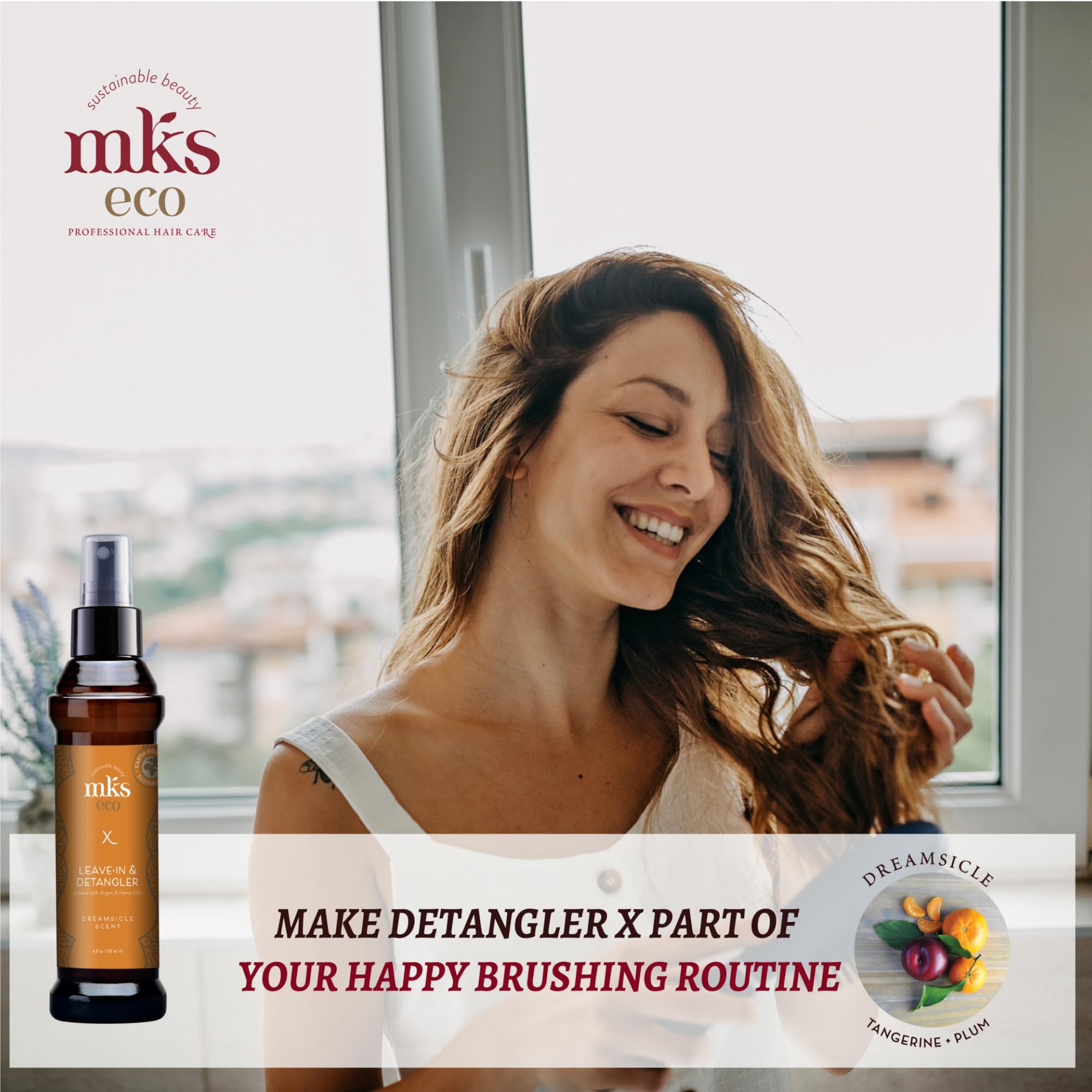 MKS eco X Leave-In Hair Treatment & Detangler with Moroccan Argan Oil & Hemp Seed Oil - Vegan, Cruelty Free Hair Care for Dry, Damaged Hair - Perfect for Daily Frizz Control & Post-Shower Detangling